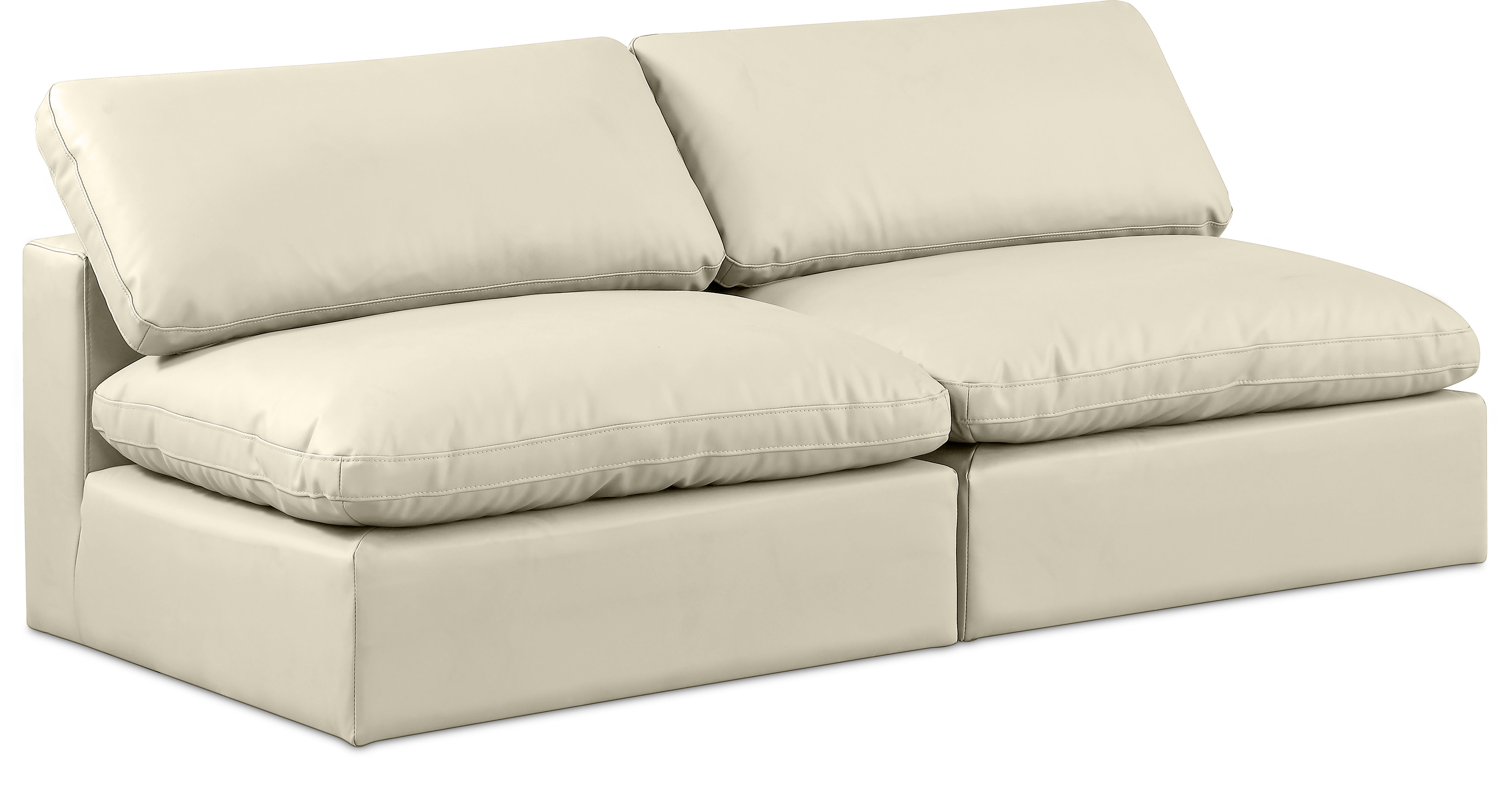 Comfy - Faux Leather Modular Armless Sofa 2 Seats - Beige