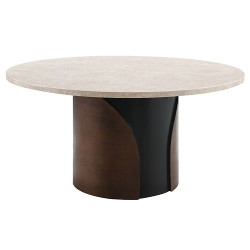 Rufina - Round Dining Table With Marble Top - Natural Marble Top & Walnut, dark brown
