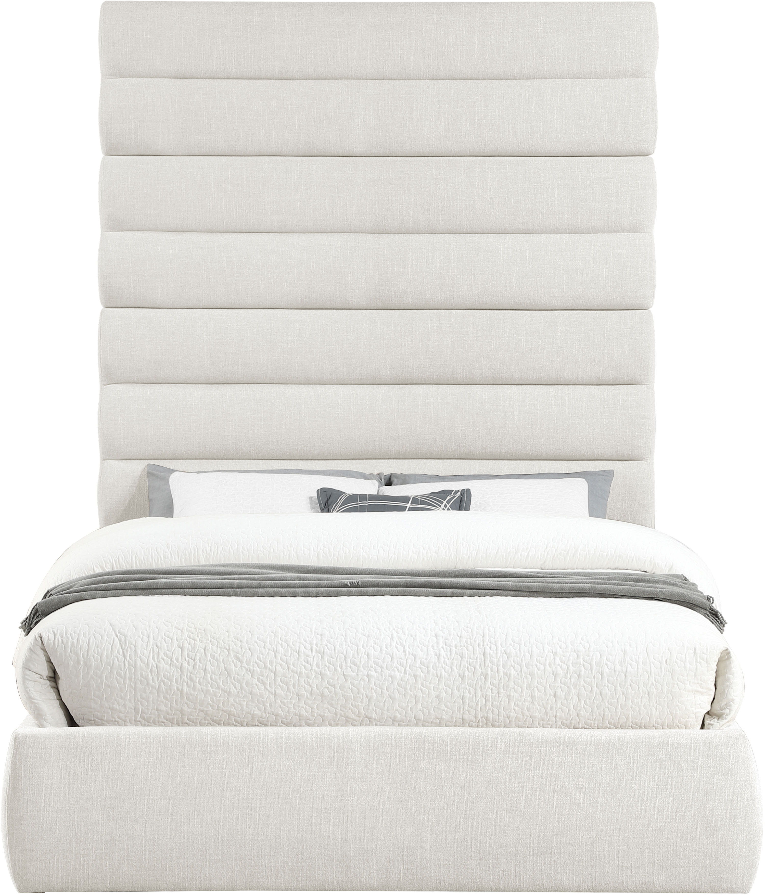 Adam - Linen Fabric Queen Bed With 89" Headboard - Cream