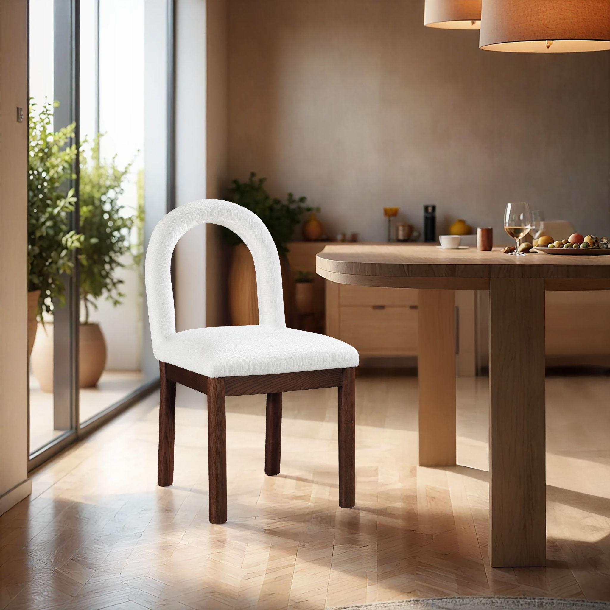 Conrad - Linen Dining Chair With Brown Legs - Cream