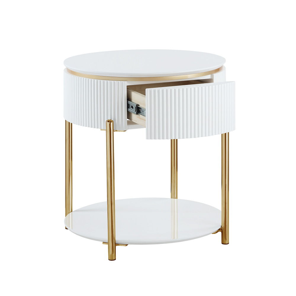 Daveigh - End Table - White High Gloss & Gold, white, view 3