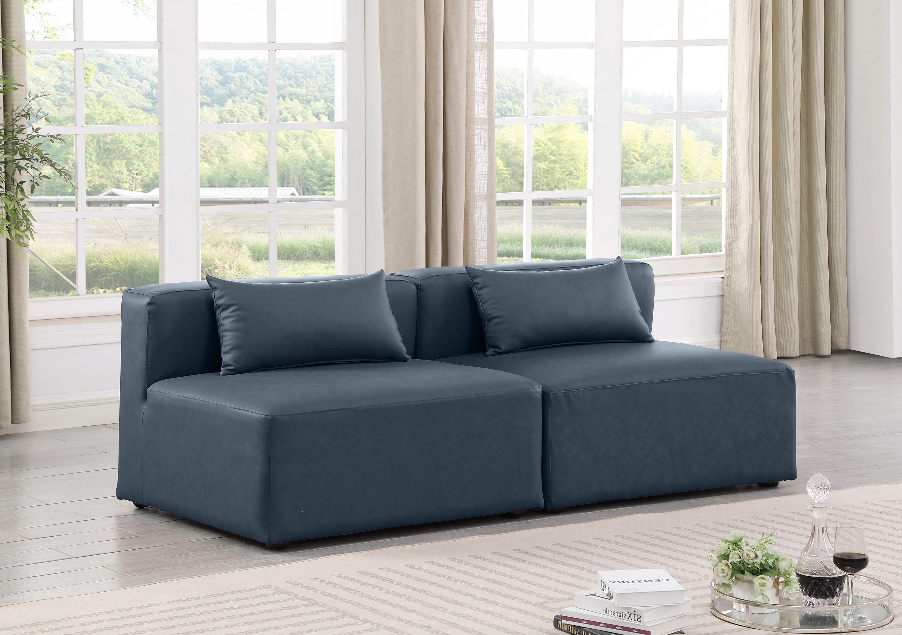 Cube - Modular 2 Piece Armless Sofa - Navy Blue