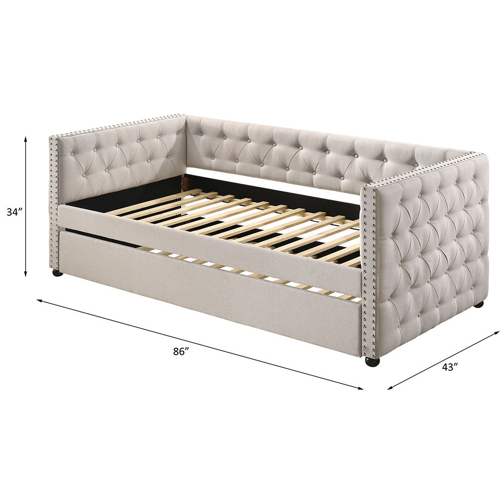 Romona - Twin Daybed With Trundle - Beige Fabric, beige, view 4