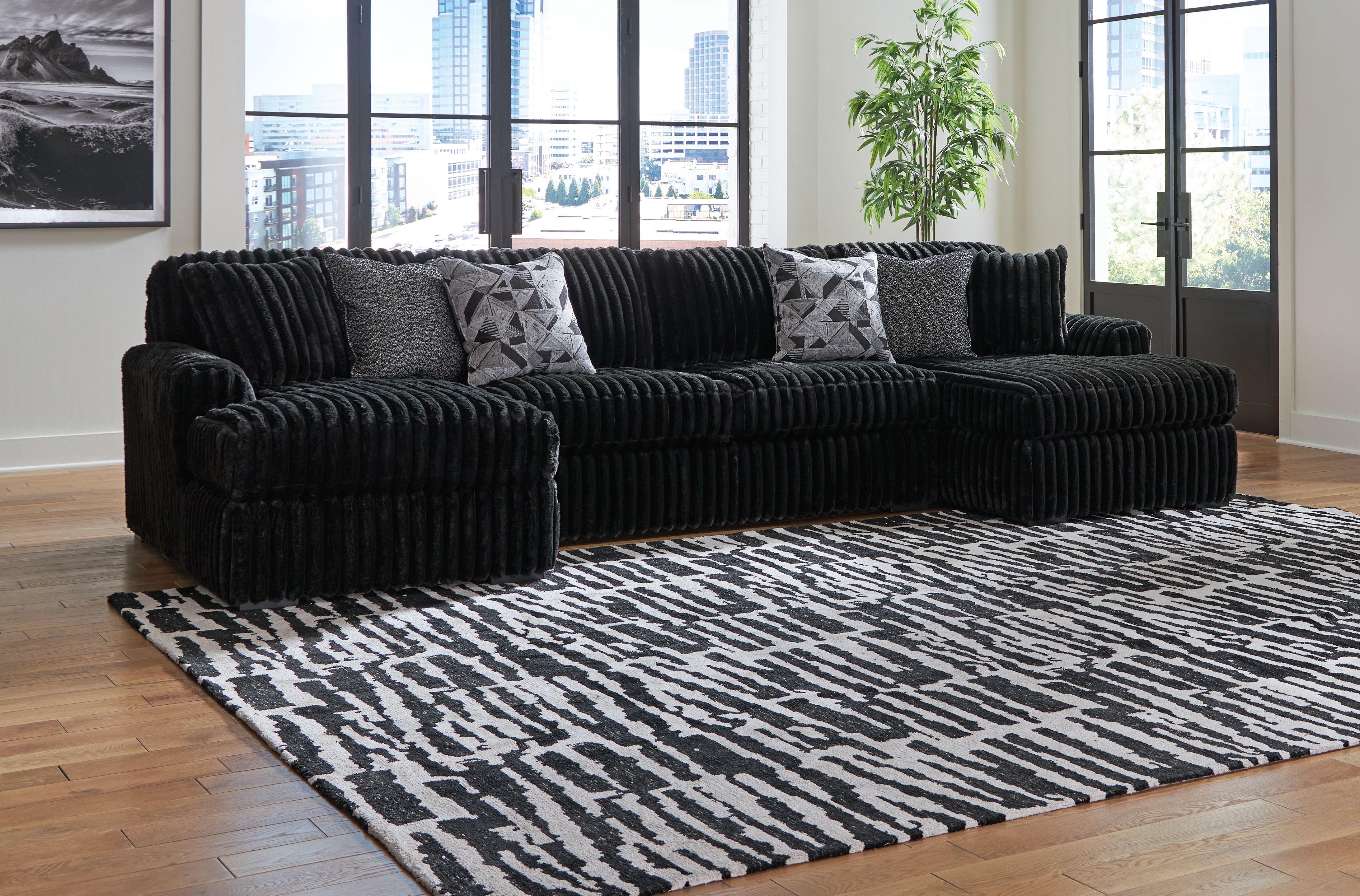 Ashley Furniture Midnight-Madness - 3-Piece Sectional With Laf And Raf Corner Chaises - Onyx - Image 2