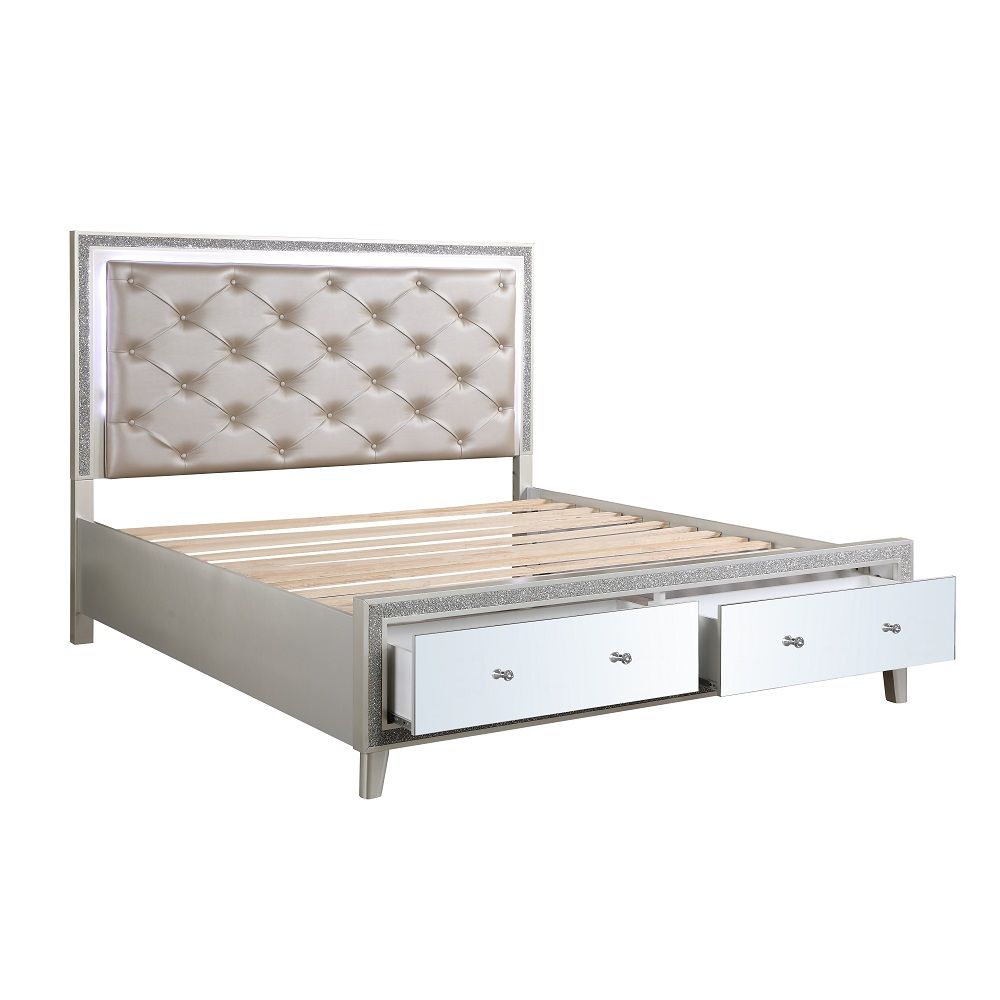 Sliverfluff - California King Bed With LED & Storages - Synthetic Leather & Champagne, beige, view 4