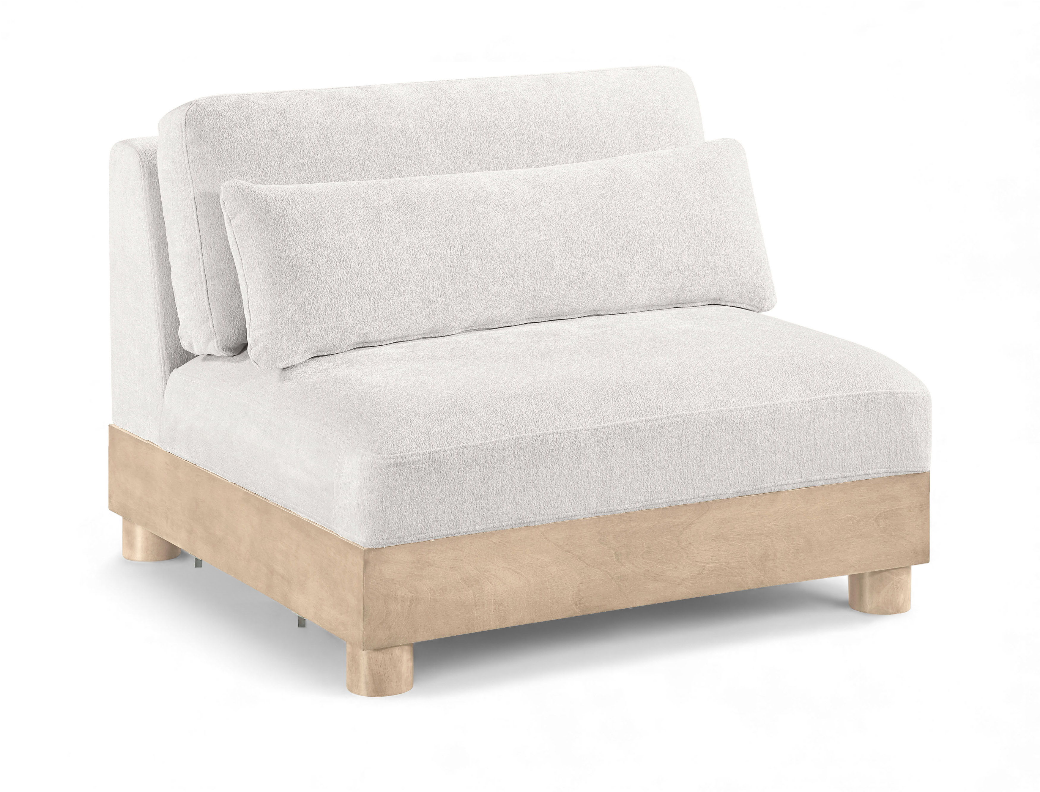 Turin - Chenille Fabric Upholstered Modular Armless Chair - Cream / Natural Oak