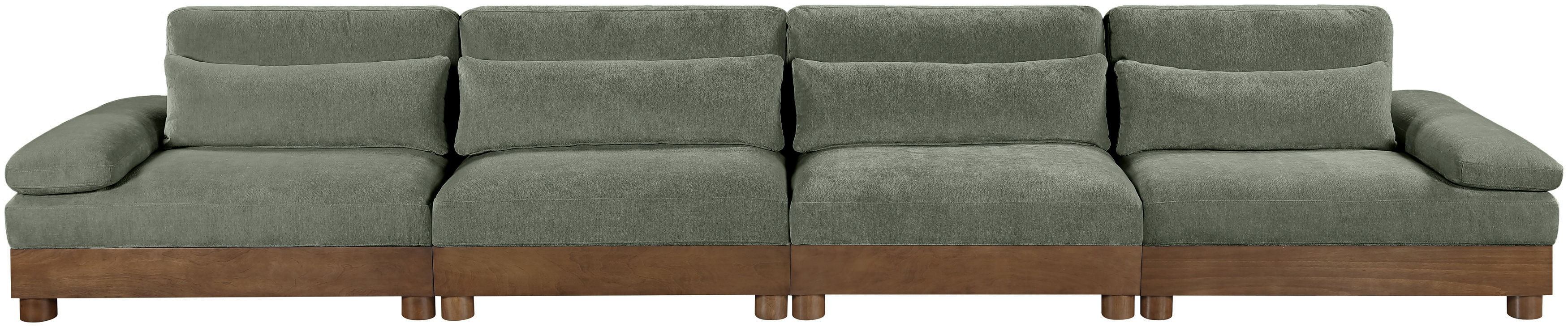 Turin - 175.5" Chenille Fabric Upholstered 4 Piece Modular Sofa - Green / Brown Walnut