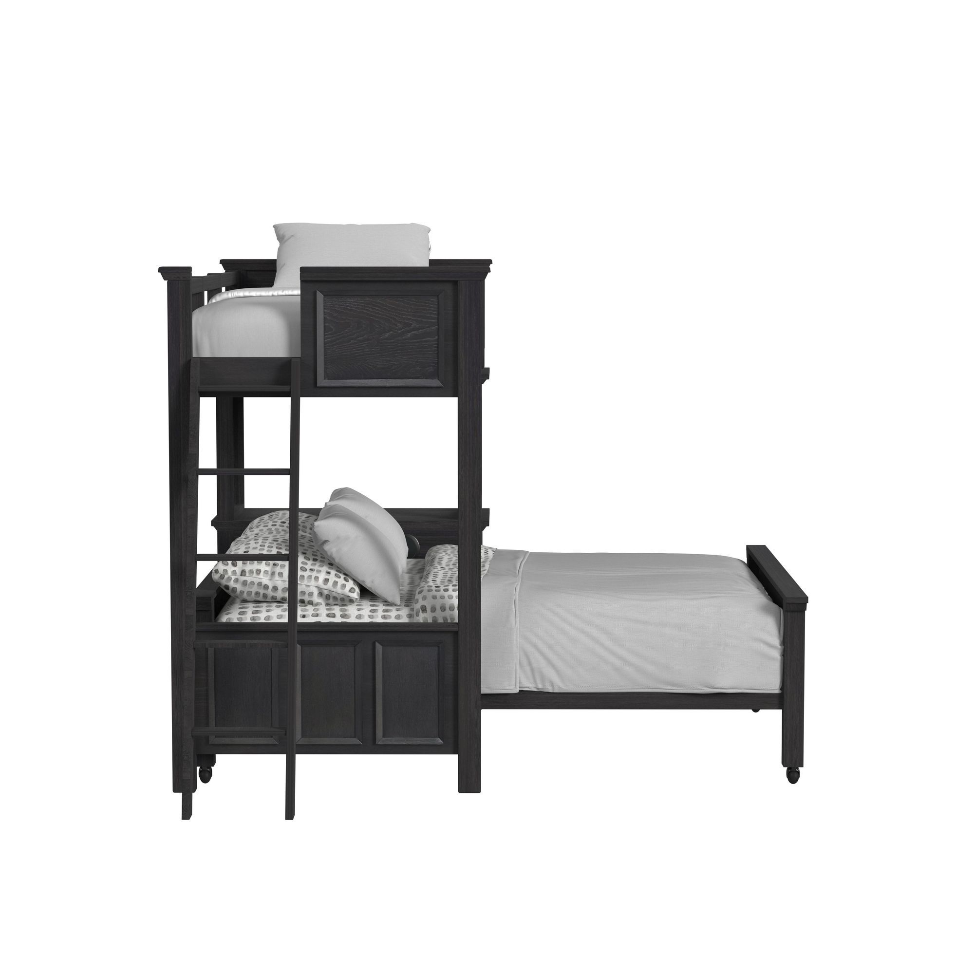 Hampton Kids - Twin Over Full Loft With Ladder And Desk With Speaker - Charcoal
