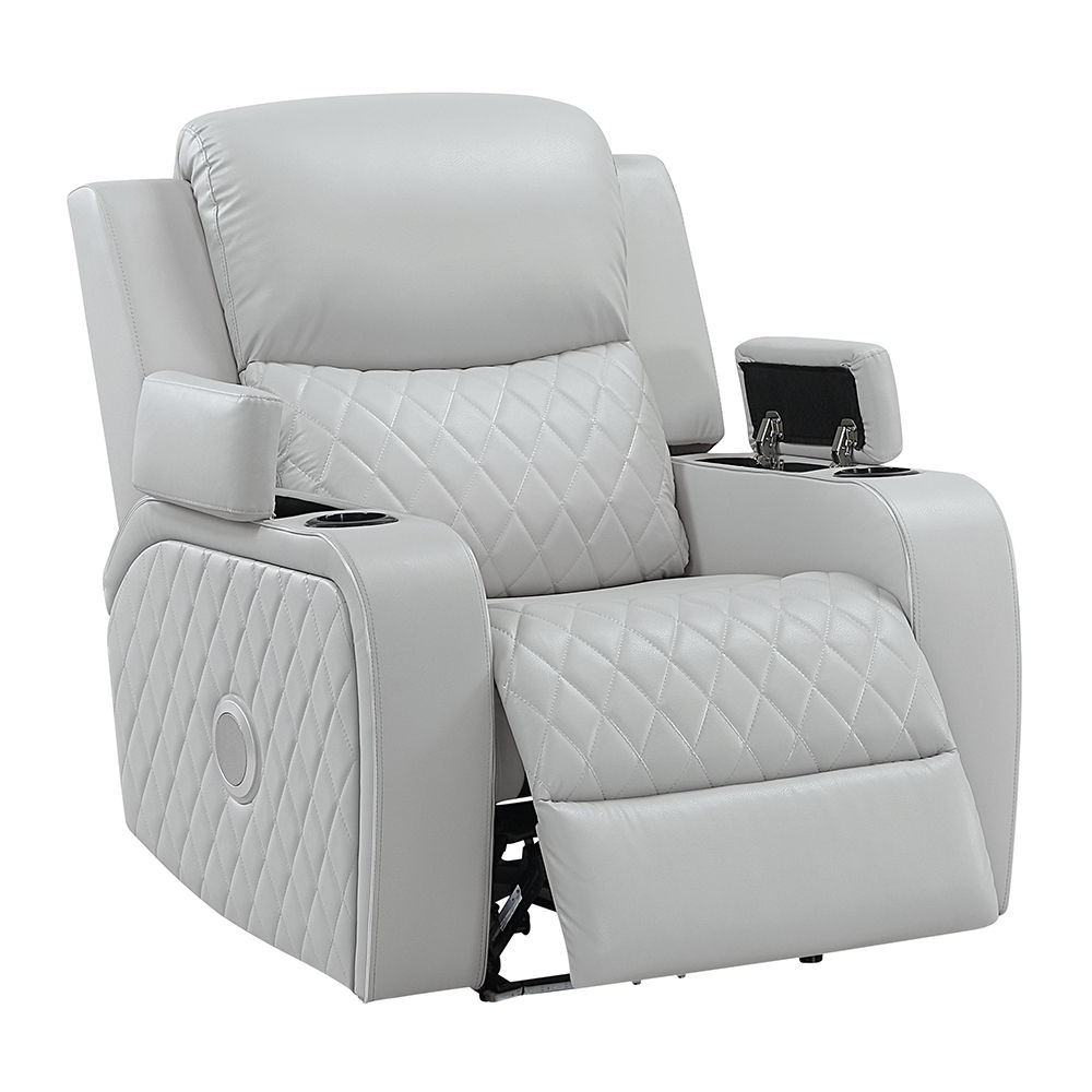 Elonzo - Power Motion Recliner With LED, Power Headrest & Speaker - Light Gray, light gray, view 5