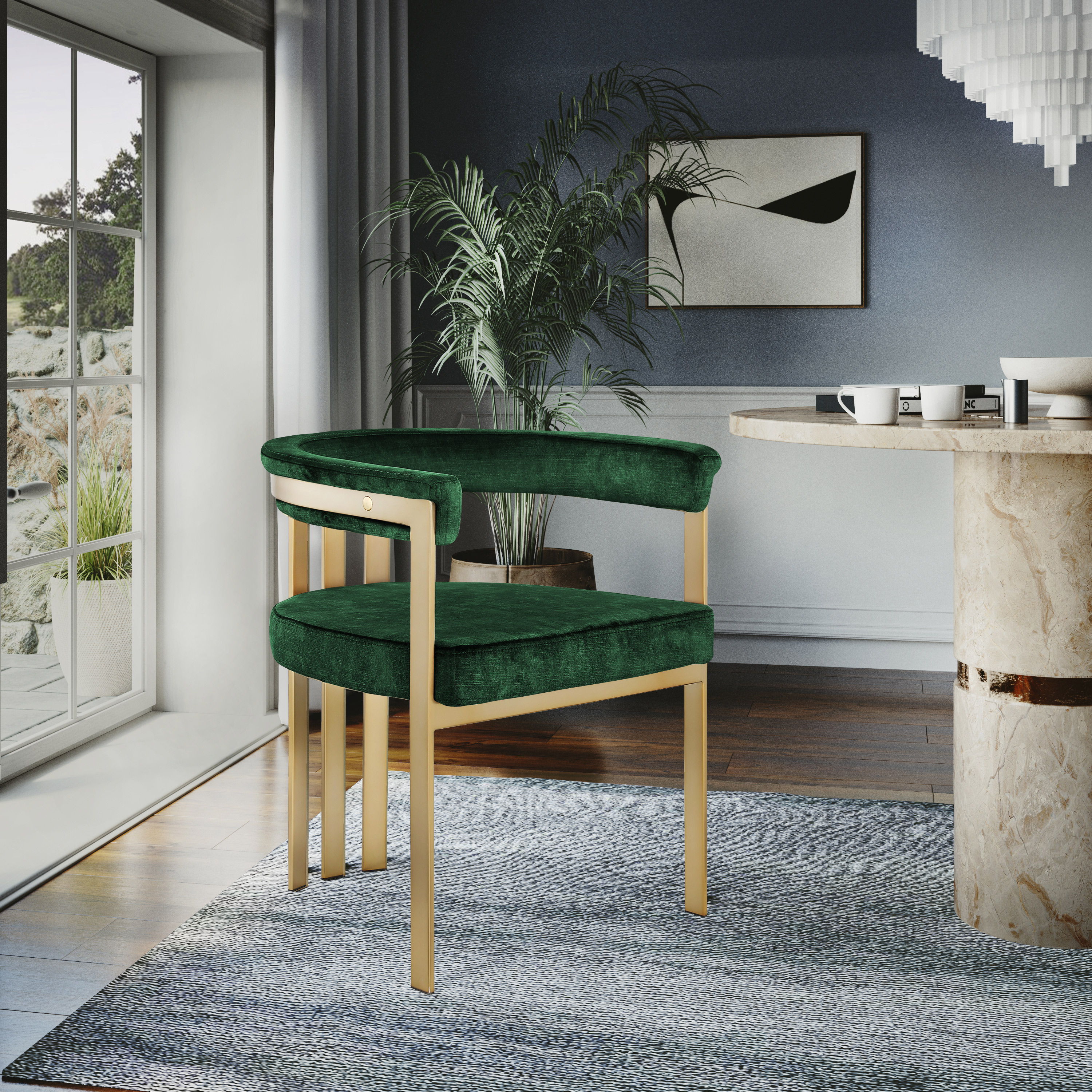 Marcello - Dining Chair With Brushed Gold Iron Frame (Set of 2) - Green