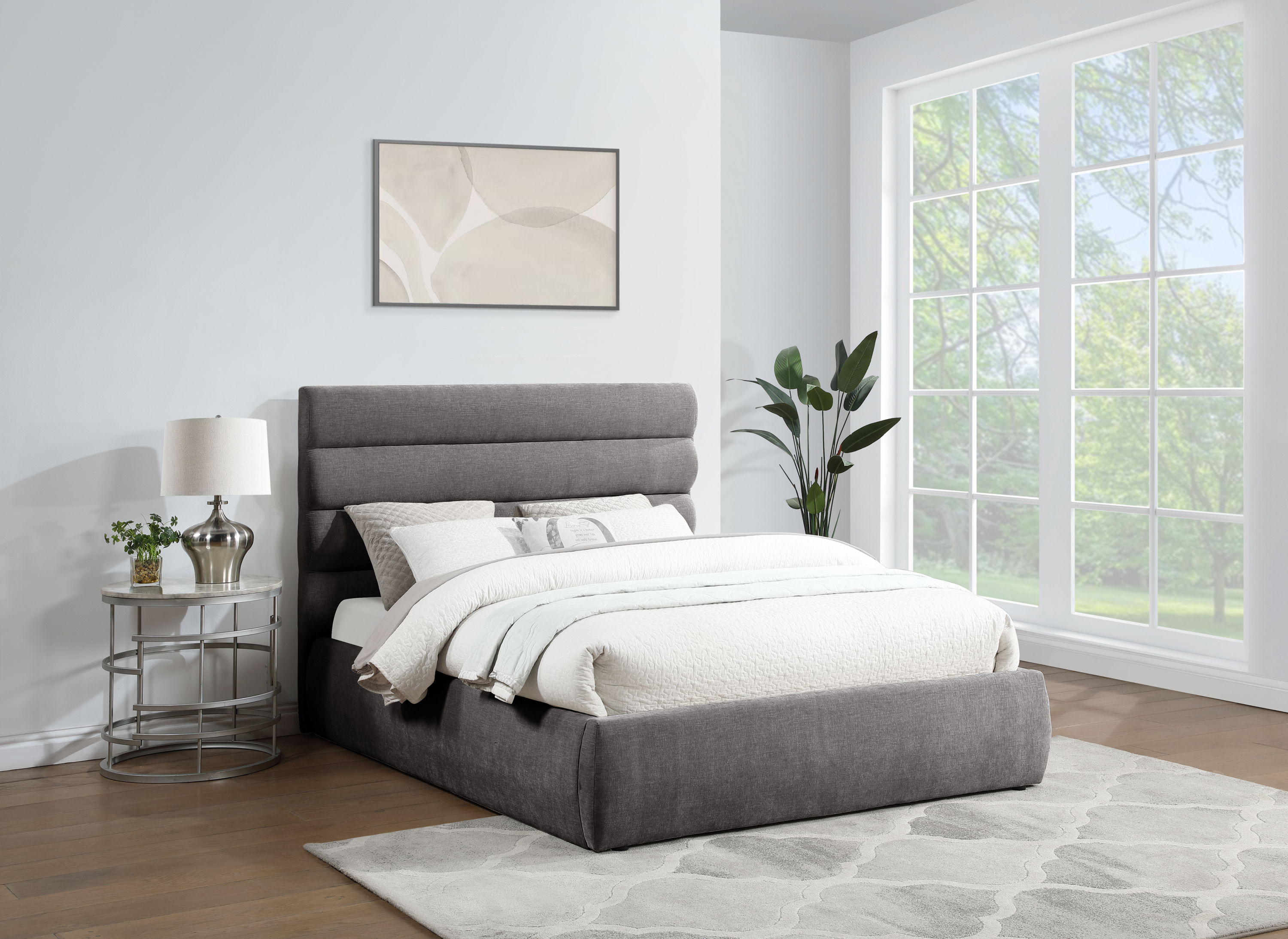 Adam - Chenille Fabric Queen Bed With 52" Headboard - Gray