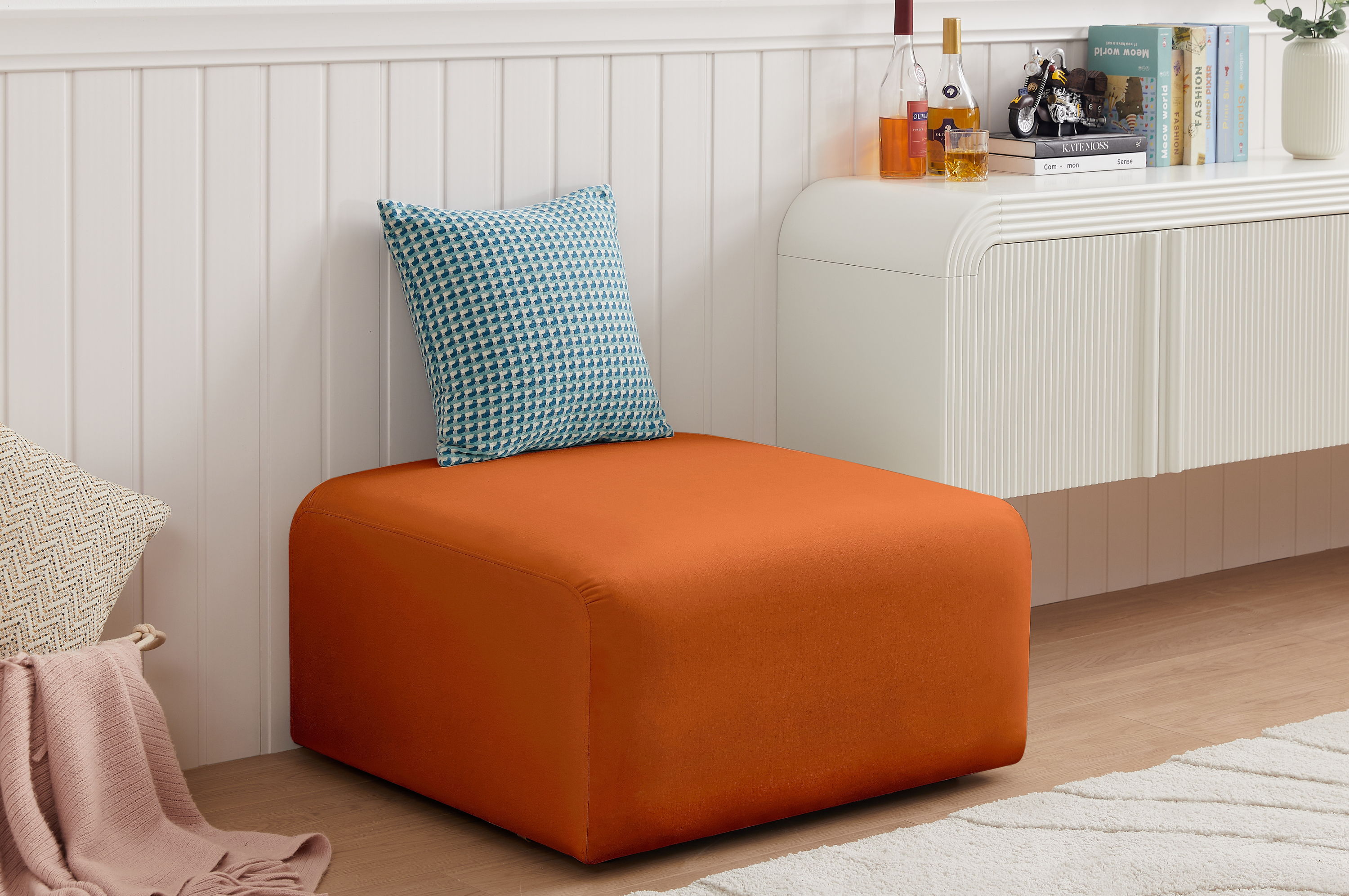 Arc - Velvet Ottoman - Cognac