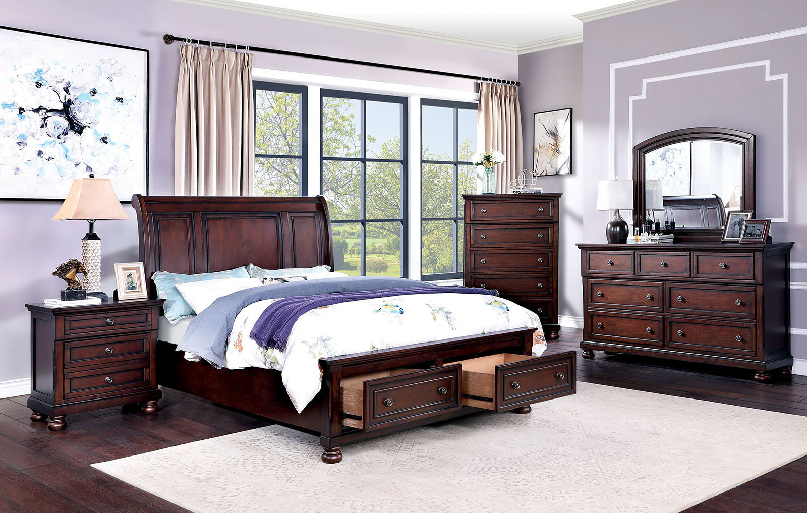 Wells 5 Piece Queen Bedroom Set With Night Stand Dark Cherry New Lots Furniture Online Store