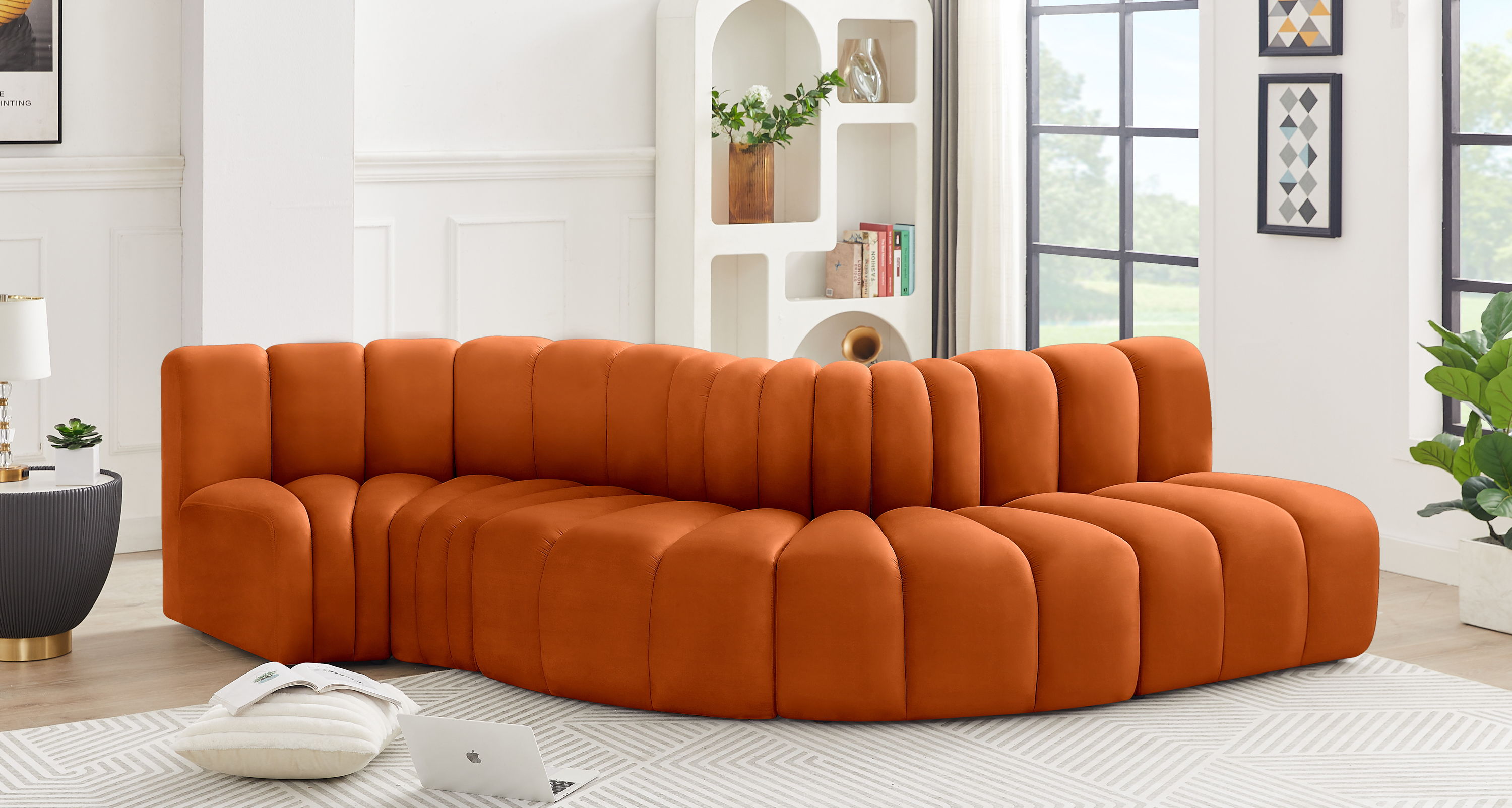 Arc - Velvet 5 Piece Modular Sofa - Cognac