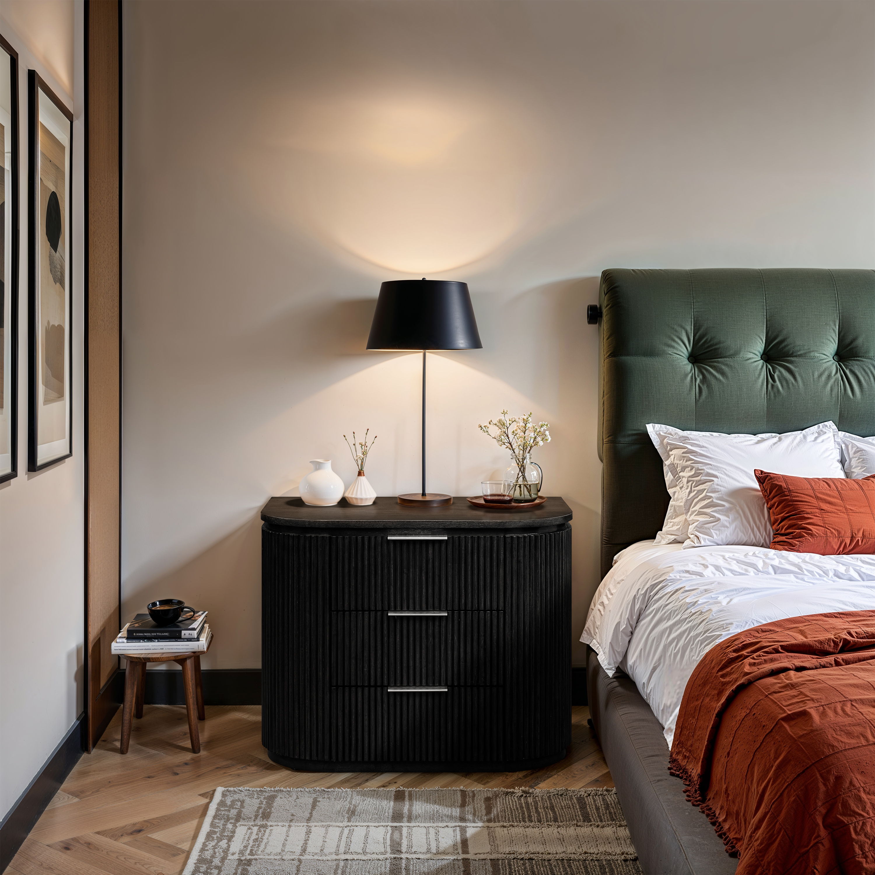 Astrid - Solid Wood And Oak Veneer Nightstand - Black