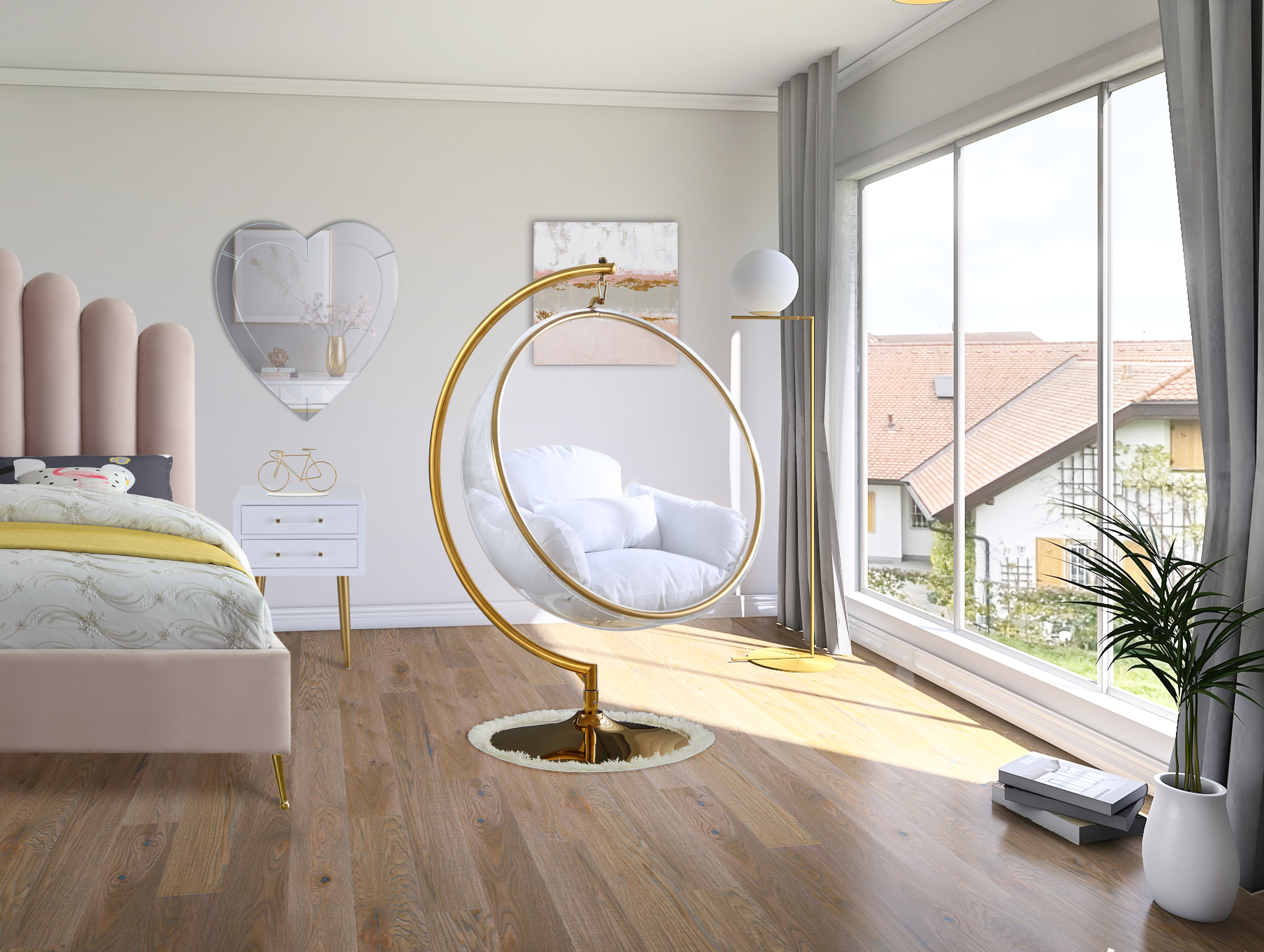 Luna - Fabric Swing Bubble Accent Chair - White