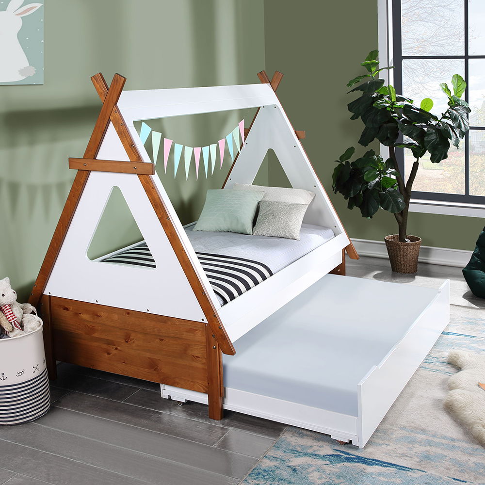 Loreen - Twin Bed - Oak & White, white, view 2