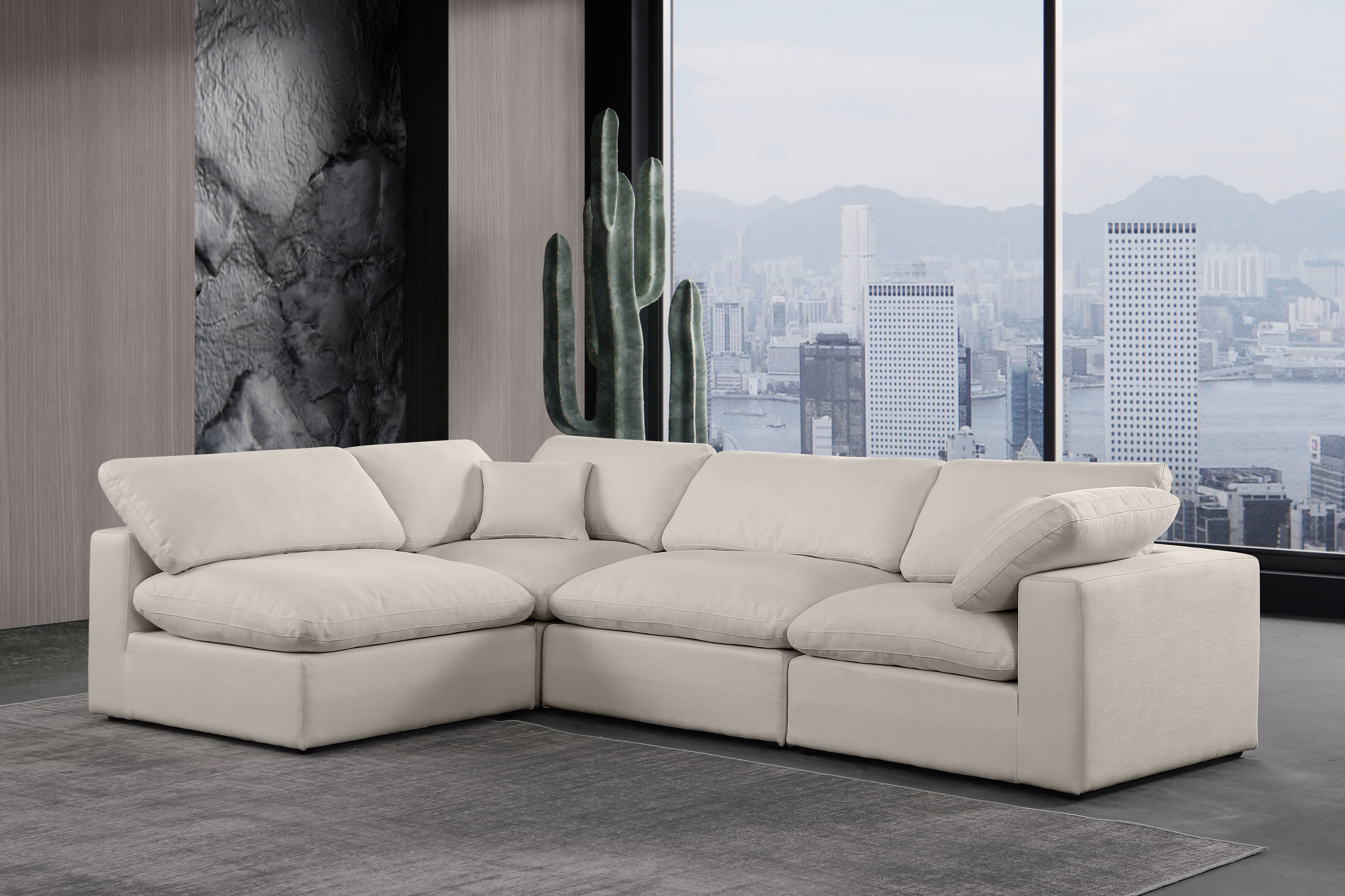 Comfy - 4 Piece Linen Fabric Modular Armless Sectional - Beige