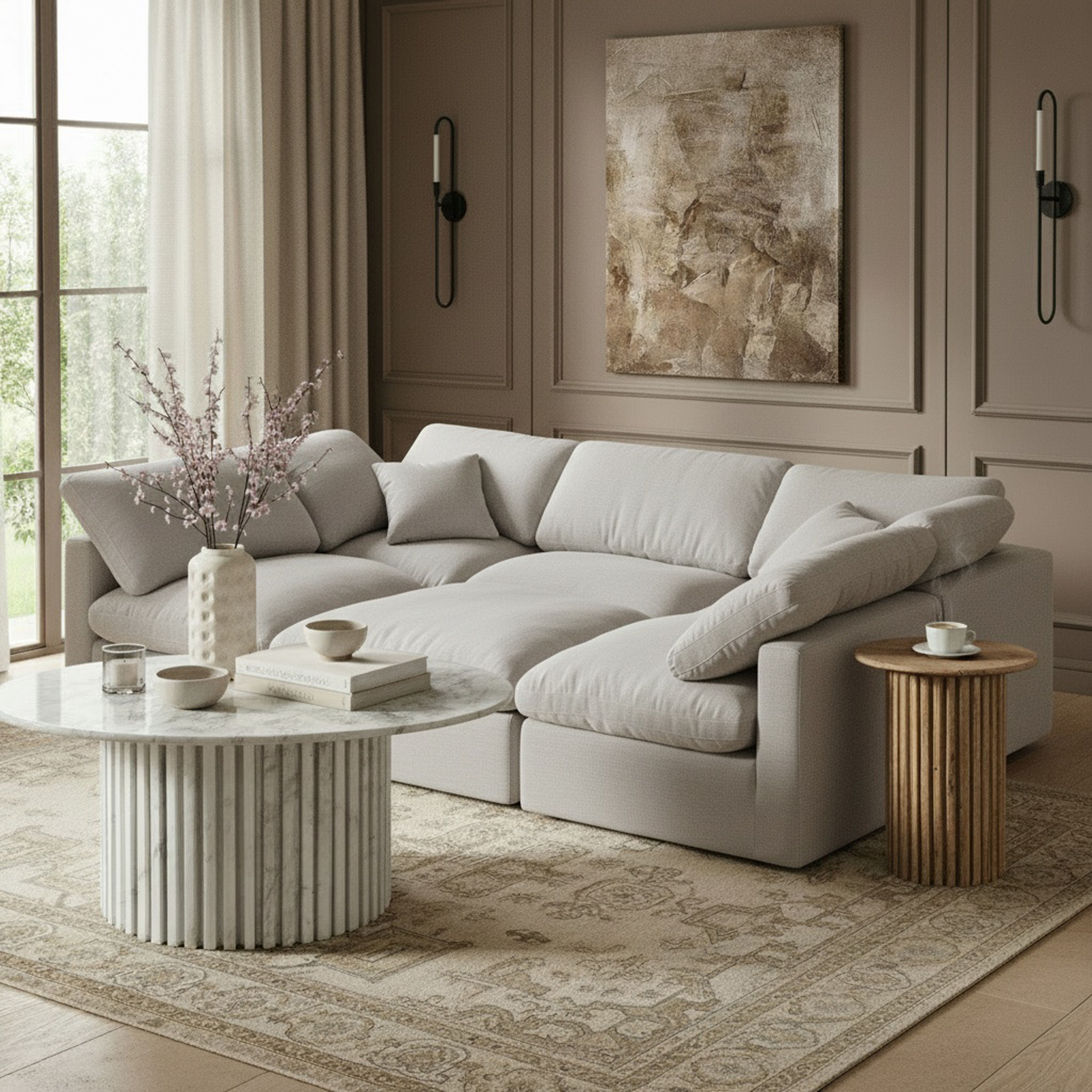 Indulge - Linen 6 Piece Modular Sectional - Cream