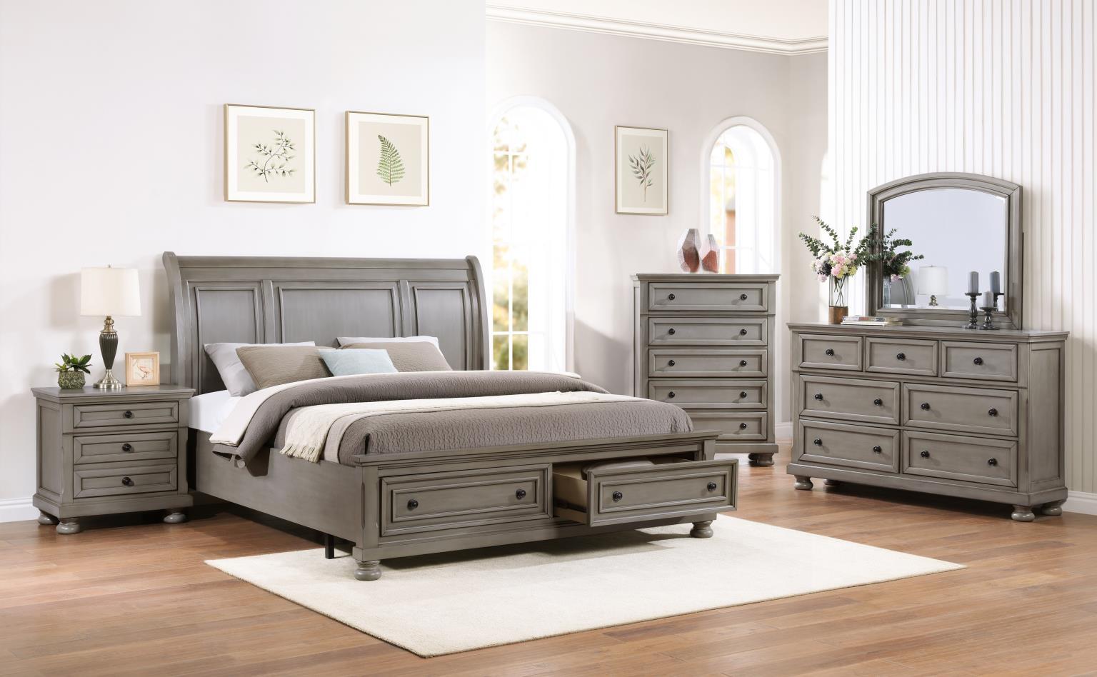 B070 - 3 Piece Bedroom Set (King Bed, Dresser, Mirror) - Gray