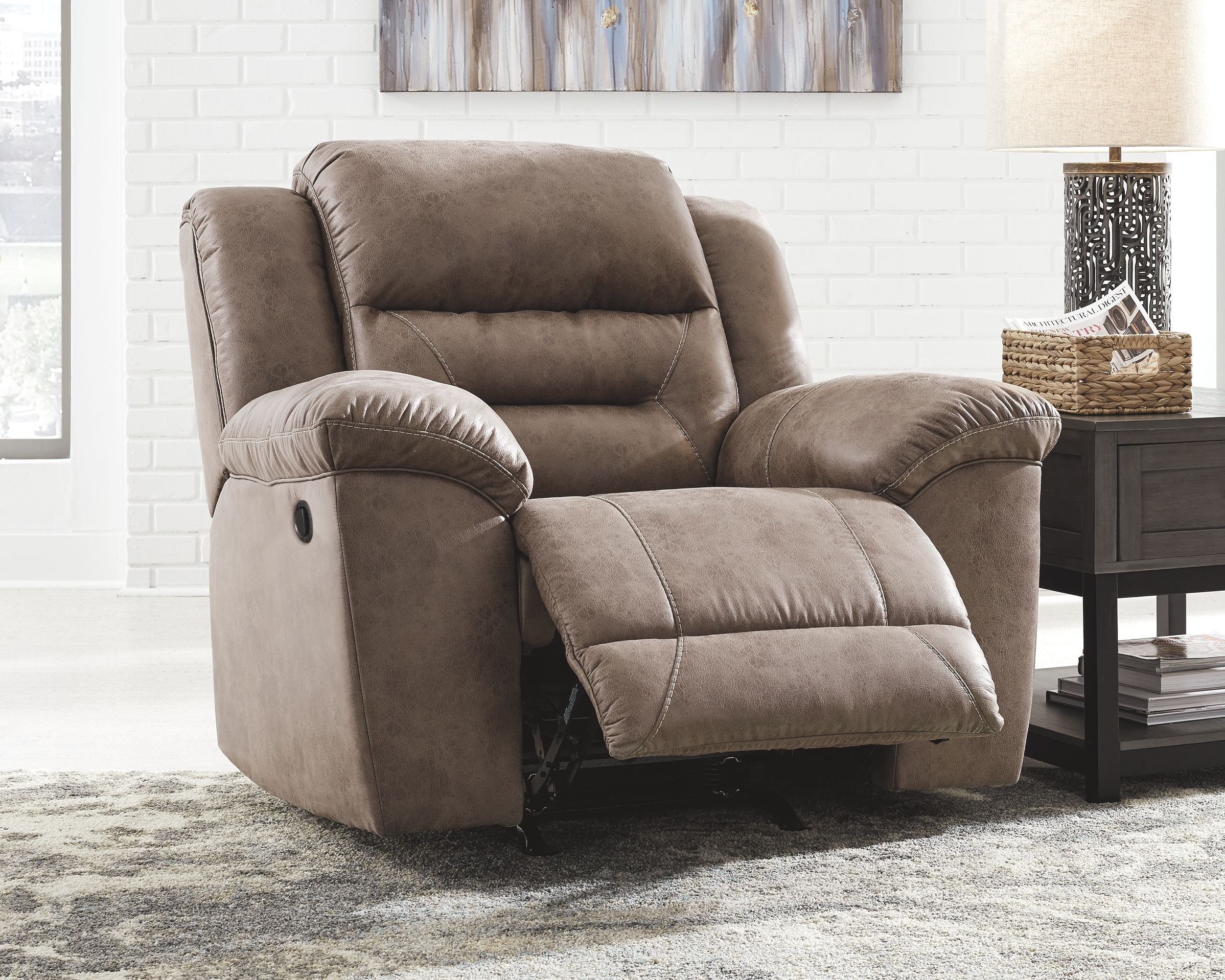Ashley Furniture Stoneland - 3 Pc. - Reclining Sofa, Loveseat, Rocker Recliner - Fossil - Image 3