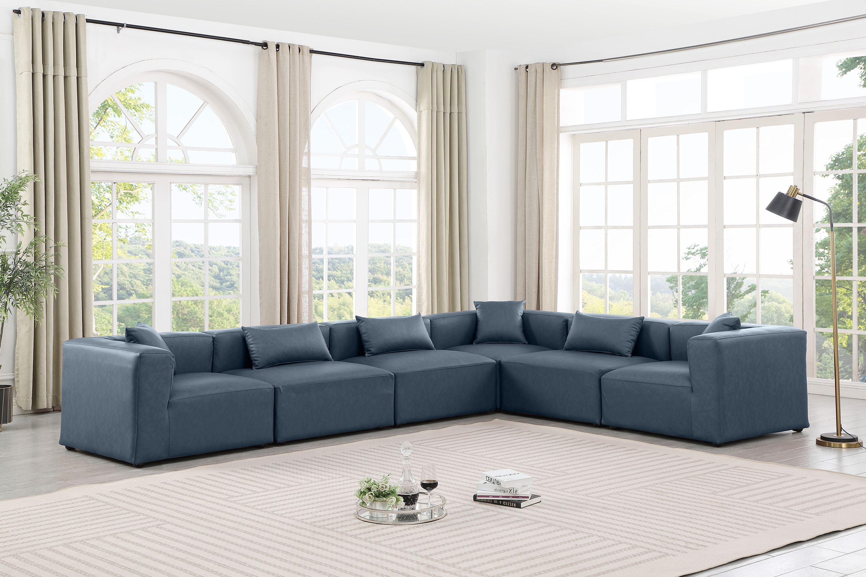 Cube - 6 Piece Modular Corner Sectional - Navy Blue