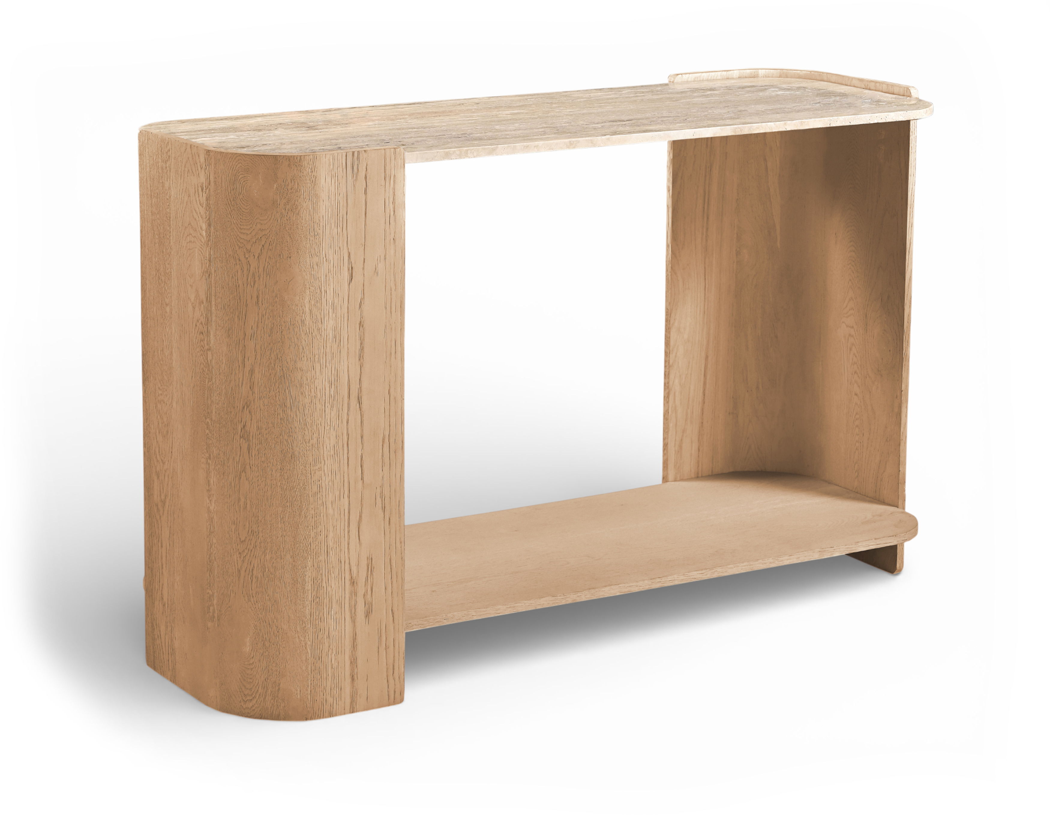 Calabria - Marble And Oak Wood Console Table - Beige / Natural