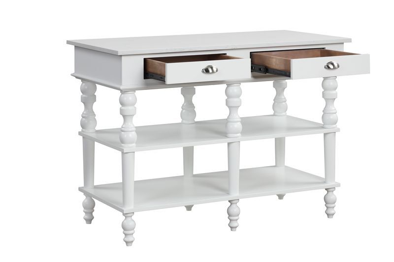 Rorratt - Kitchen Island - Marble Top & White, white, view 3