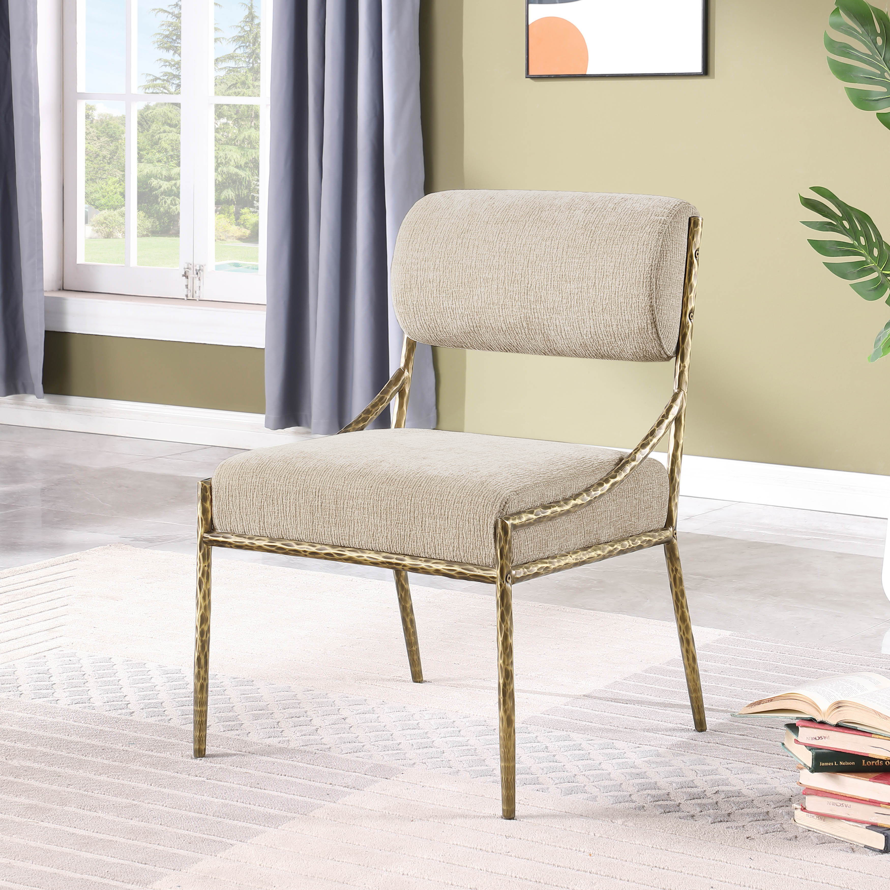 Bastille - Upholstered Fabric Dining Side Chair (Set of 2) - Beige / Brass
