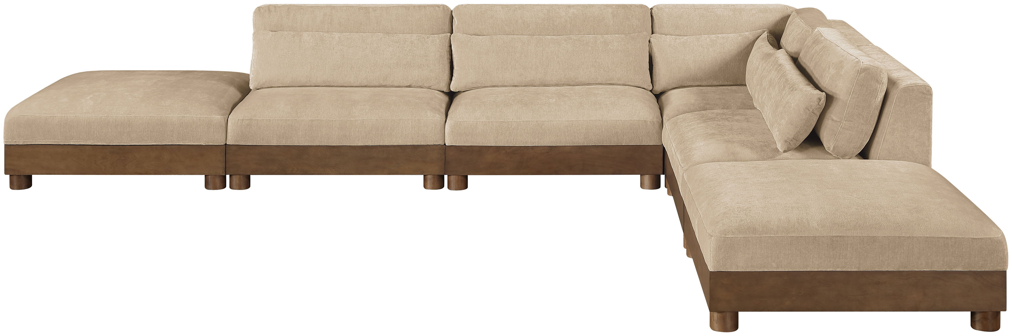 Turin - 160" Chenille Fabric Upholstered 6 Piece Modular Sectional - Beige / Brown Walnut