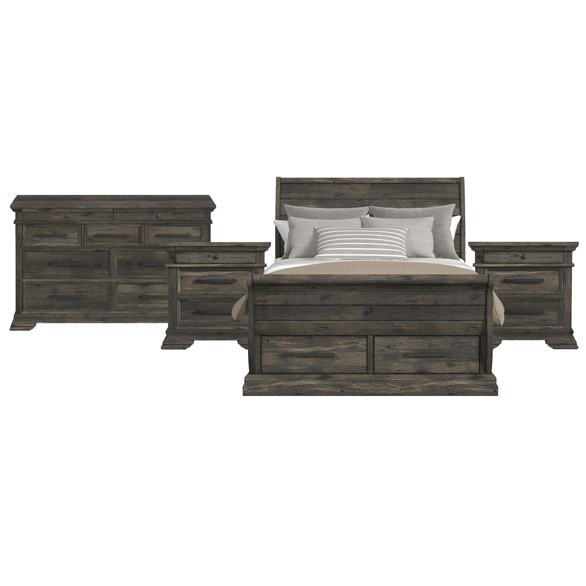 Queen · 4 Pc · Bedroom Set With 2 Nightstands & Dresser