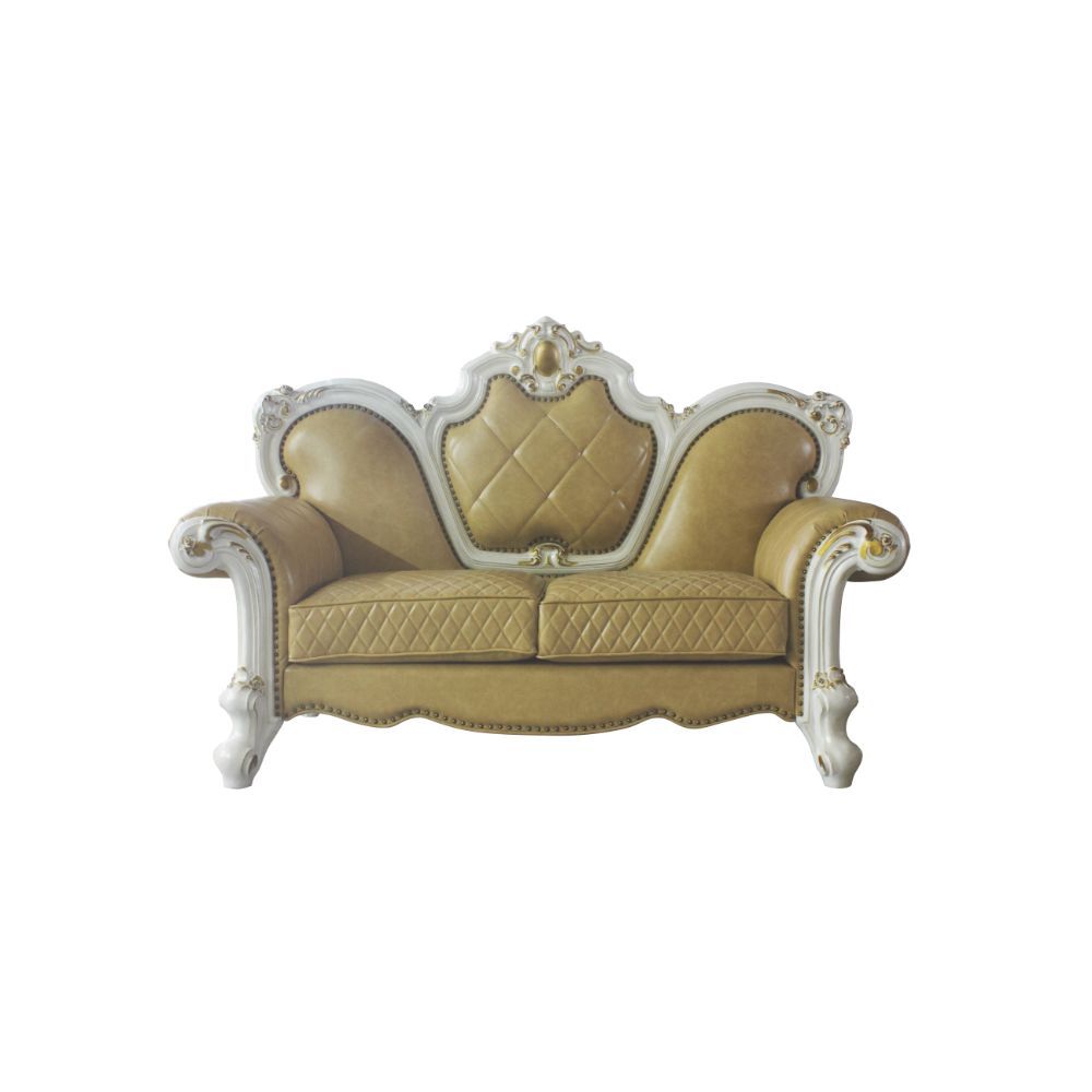 Picardy - Loveseat With 3 Pillows - Butterscotch Synthetic Leather & Antique Pearl, beige, view 2