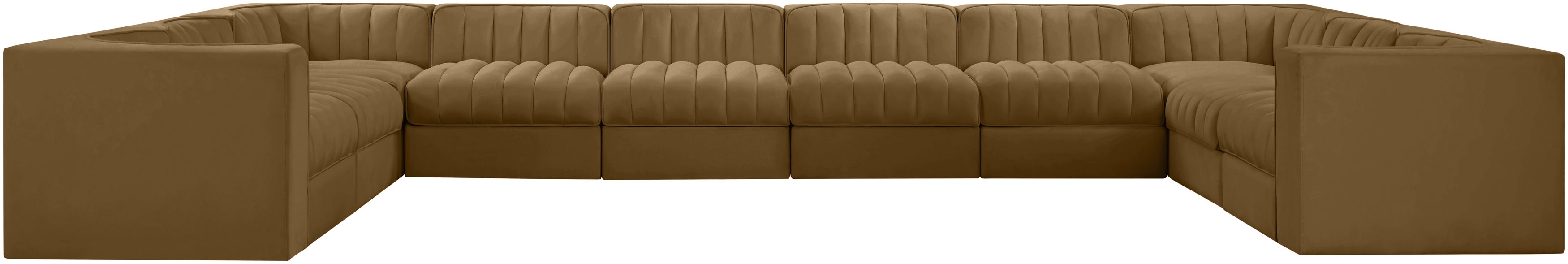 Rummi - Velvet Performance Fabric Upholstered 10 Piece Modular Sectional - Saddle