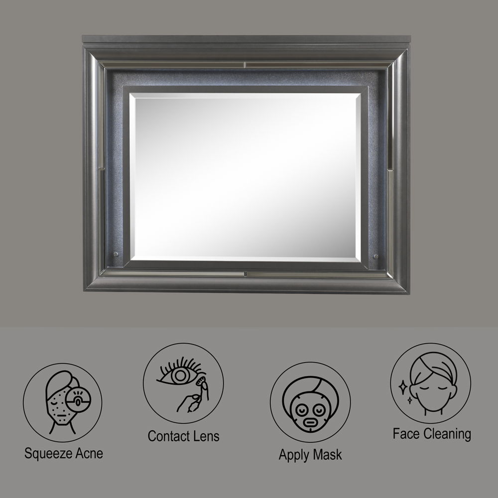 Sawyer - Mirror With LED - Metallic Gray, dark gray, view 4