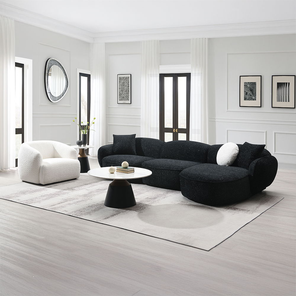 Lucifer - Sectional Sofa With 3 Pillows - Black Shimmer Chenille, black