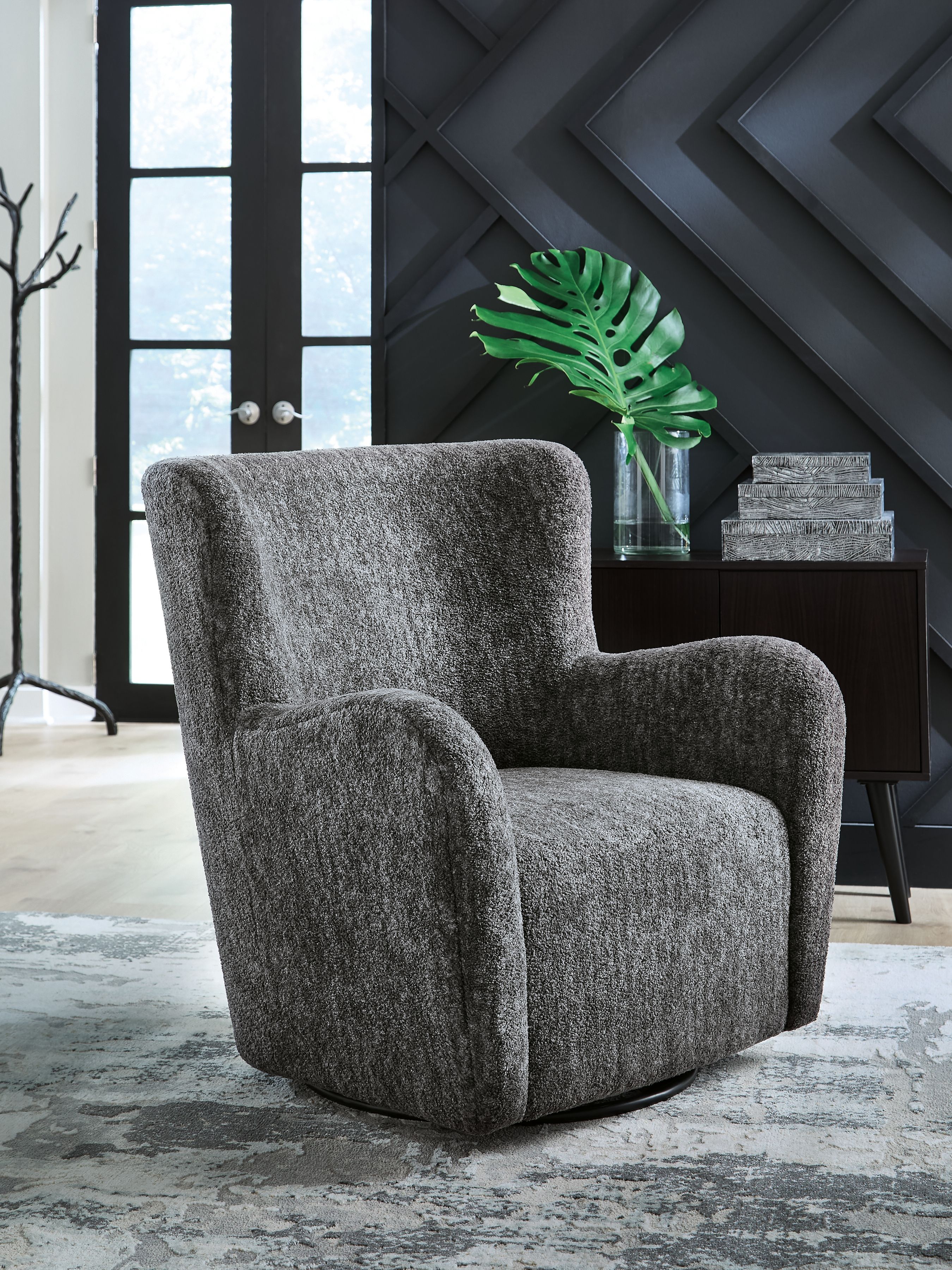 Ashley Furniture Rowenburg - Swivel Glider Accent Chair - Heather Charcoal - Image 2