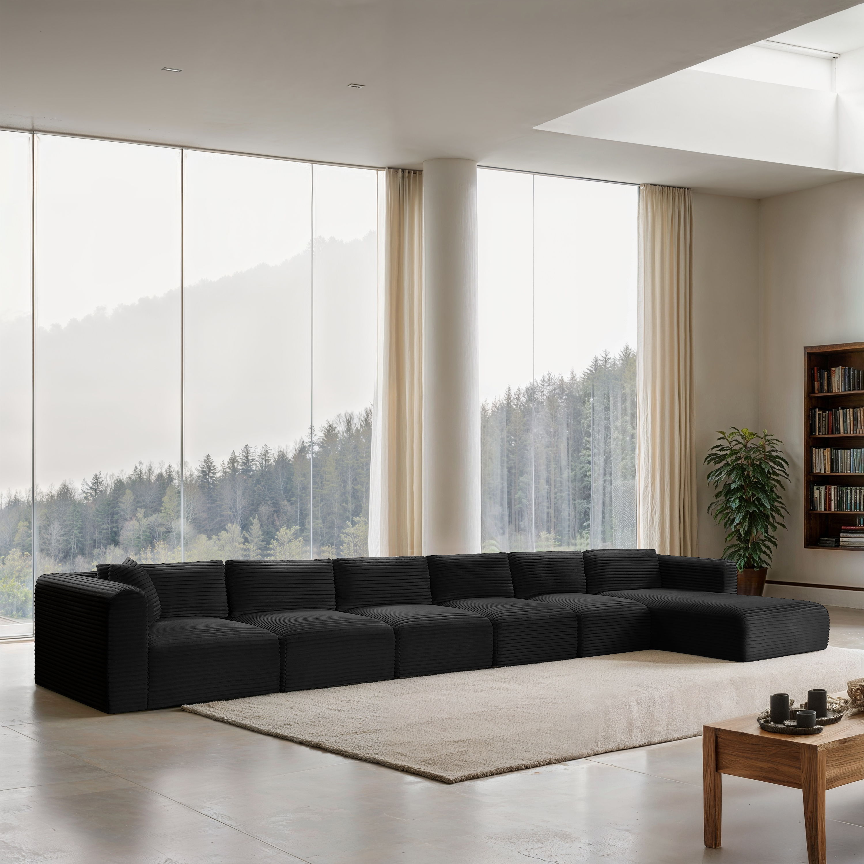 Shaggy - 6 Piece Modular Sectional With Chaise - Black