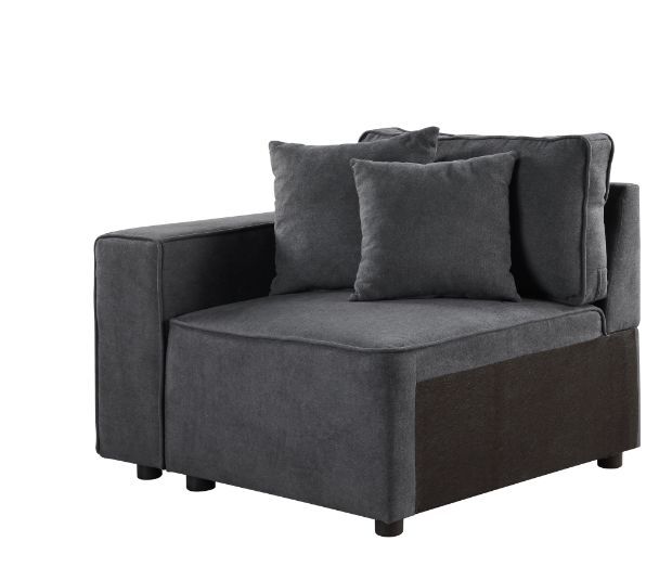 Silvester - Modular Left Facing Chair With 2 Pillows - Gray Fabric, dark gray