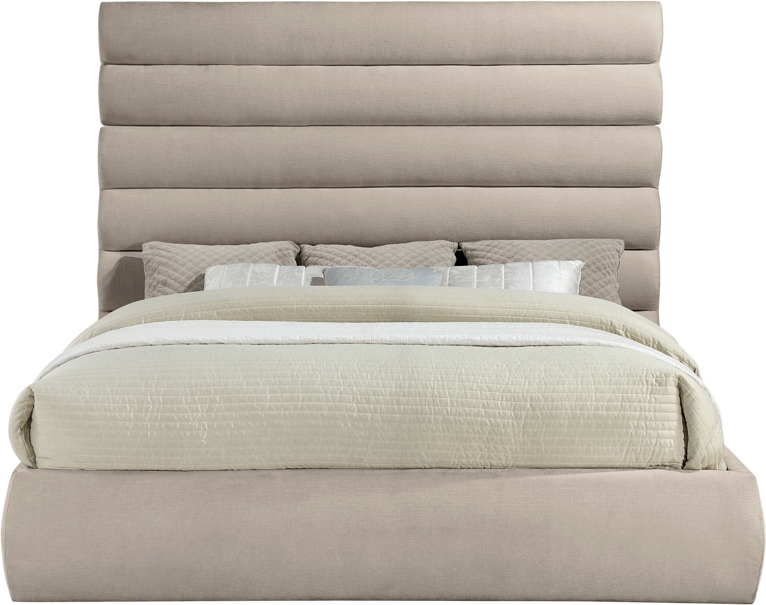 Adam - Chenille Fabric King Bed With 70.5" Headboard - Beige