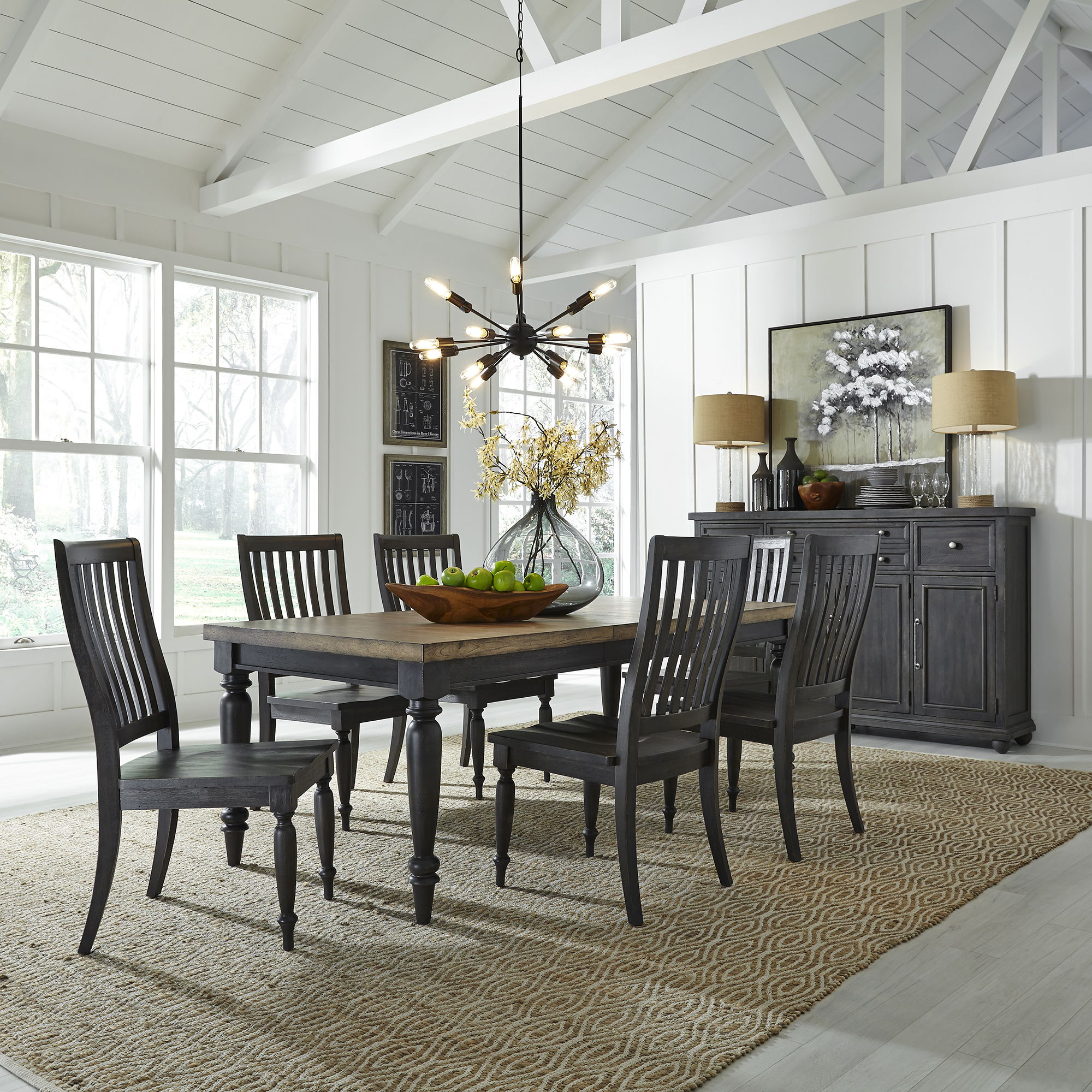 Liberty Furniture Harvest Home - 7 Piece Rectangular Table Set - Black