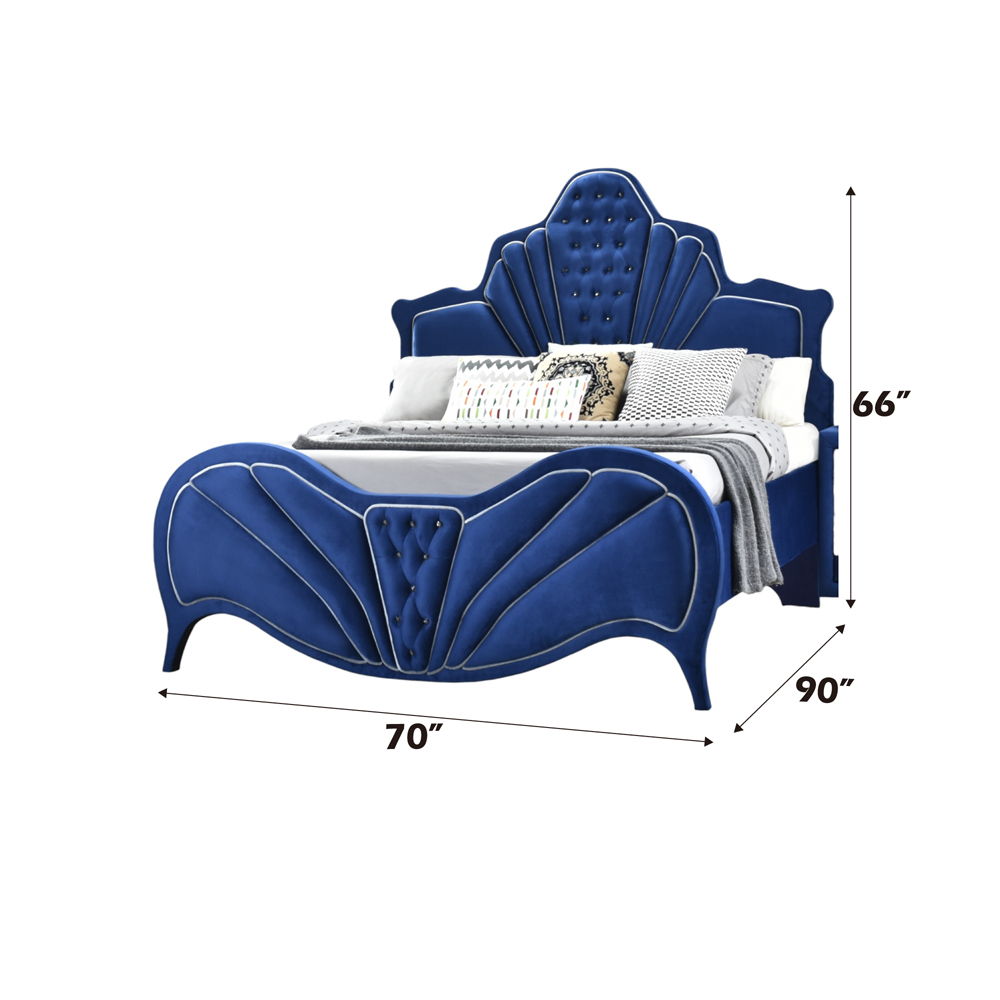 Dante - Queen Bed - Blue Velvet, blue, view 2