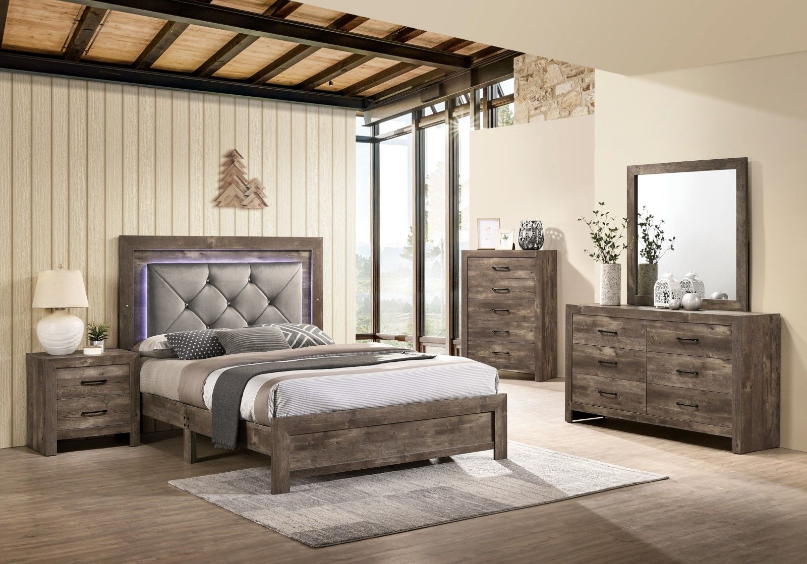 Larissa 5 Piece Queen Bedroom Set With Chest Natural Tone New