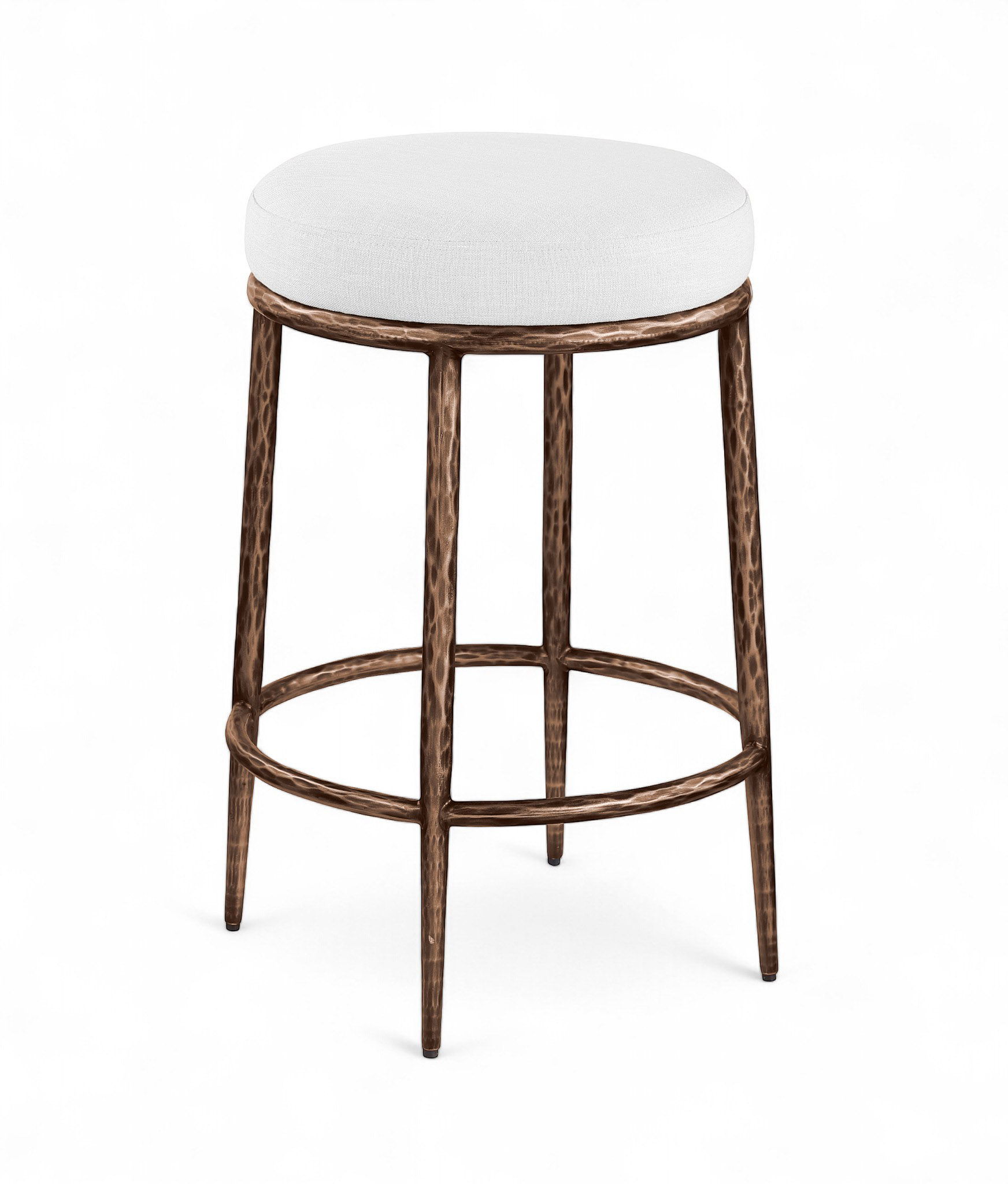 Ferro - Linen Textured Performance Fabric Upholstered Backless Counter Stool - White / Brushed Bronze