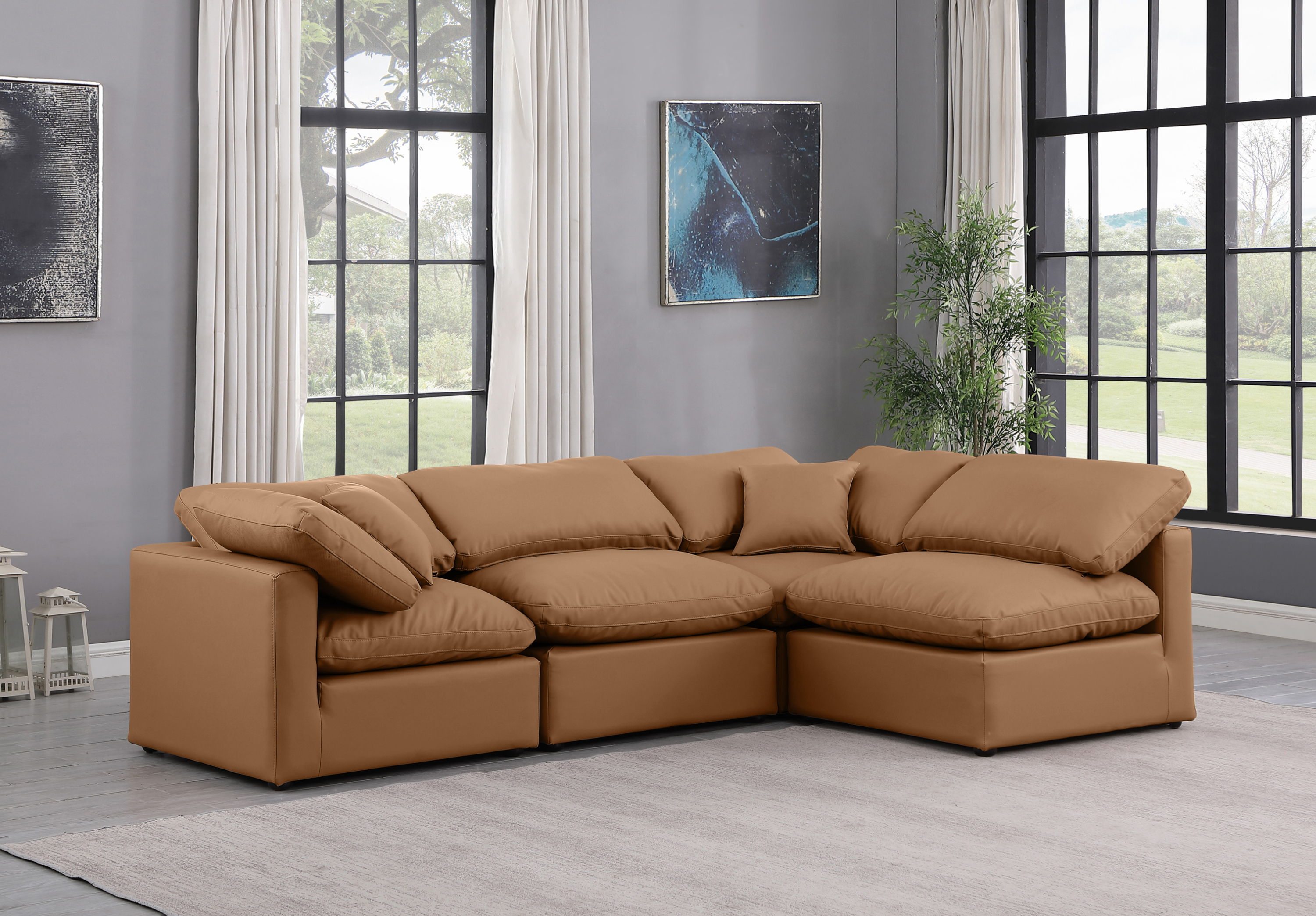 Indulge - Faux Leather 4 Piece Modular Sectional - Cognac