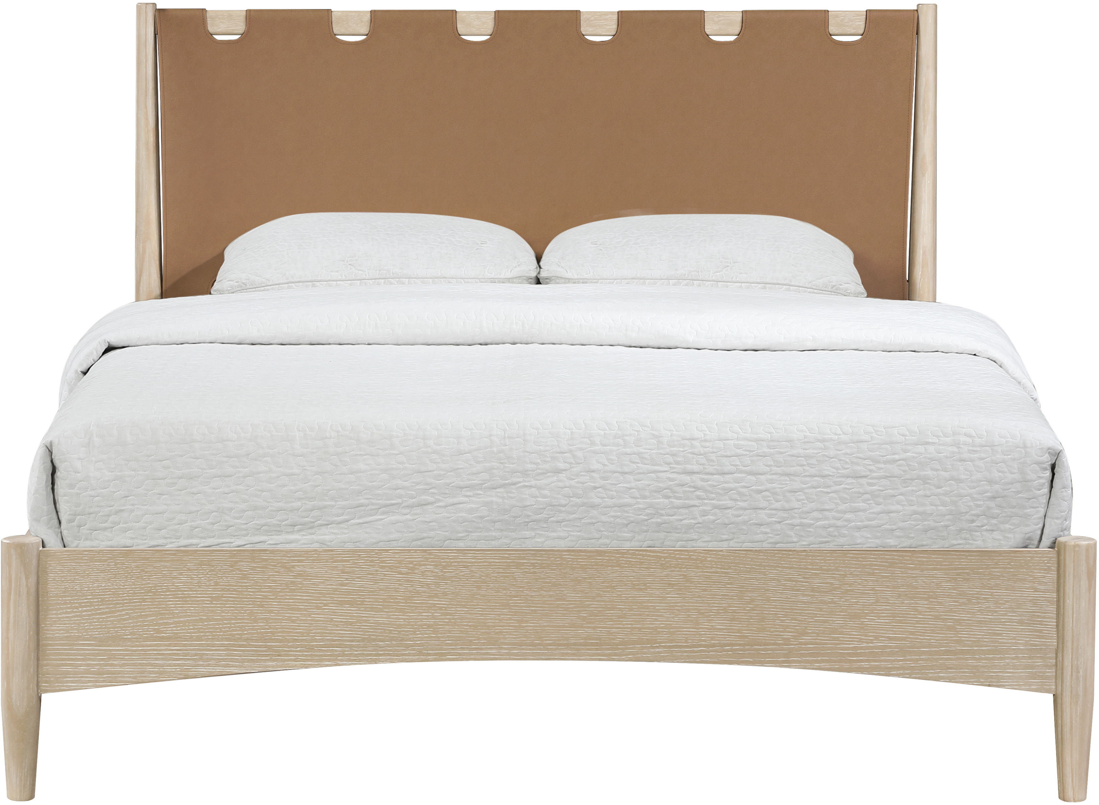 Santos - Vegan Leather Headboard And Wood Full Bed - Brown / Waxed Natural