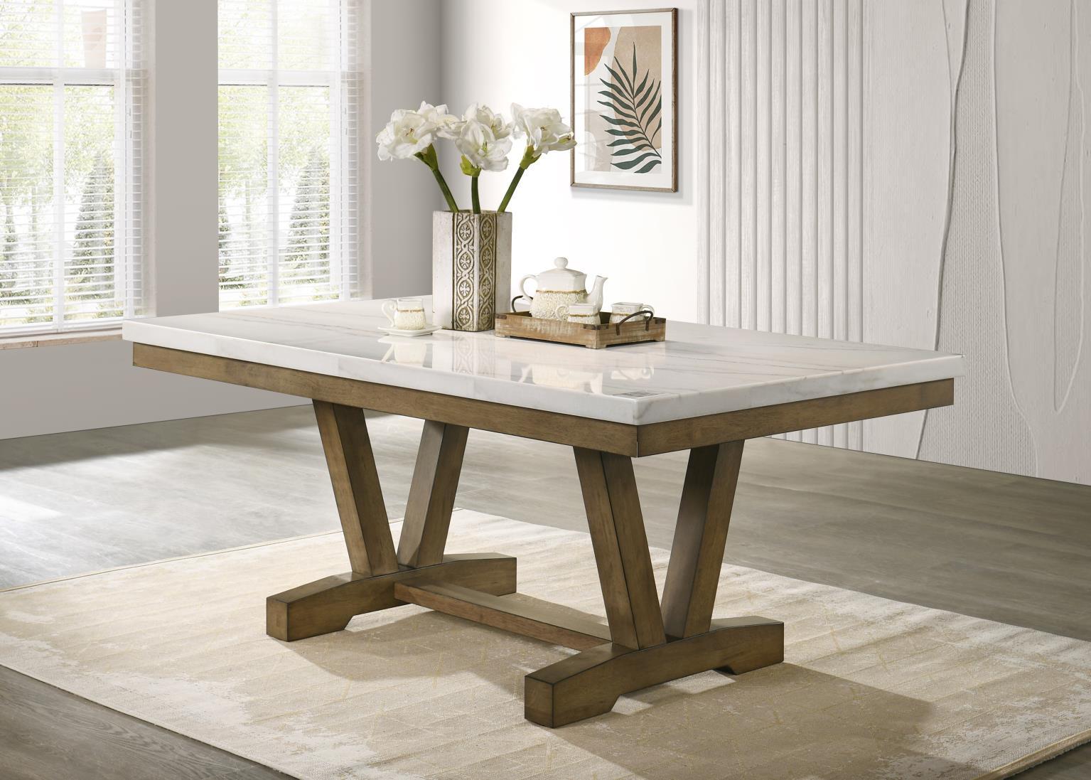 D074 - 5 Piece Dining Room Set (Dining Table, 4 Side Chairs) - Pearl Silver / Light Brown