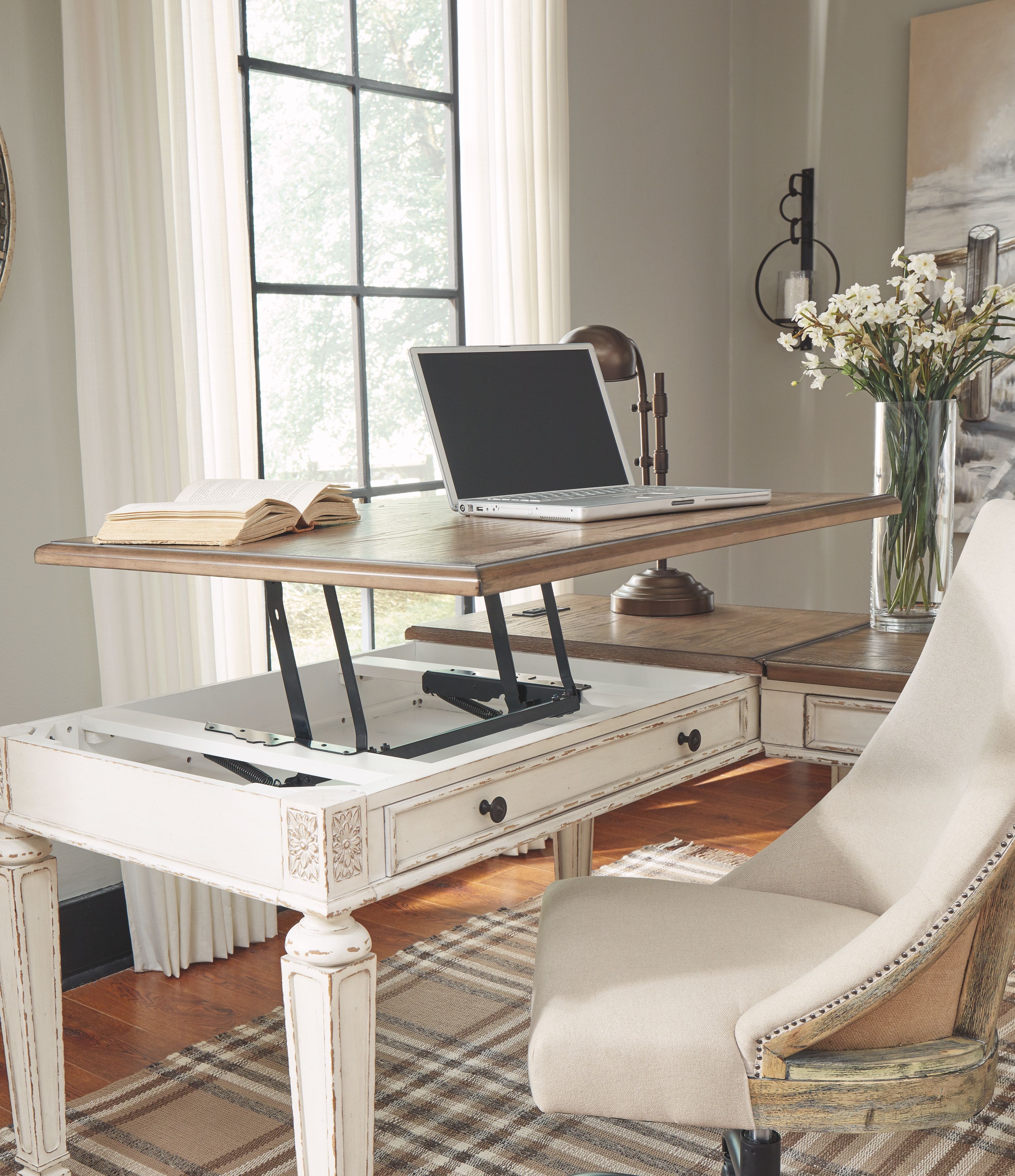 Ashley Furniture Realyn - Home Office Lift Top Desk - White / Brown - Image 9