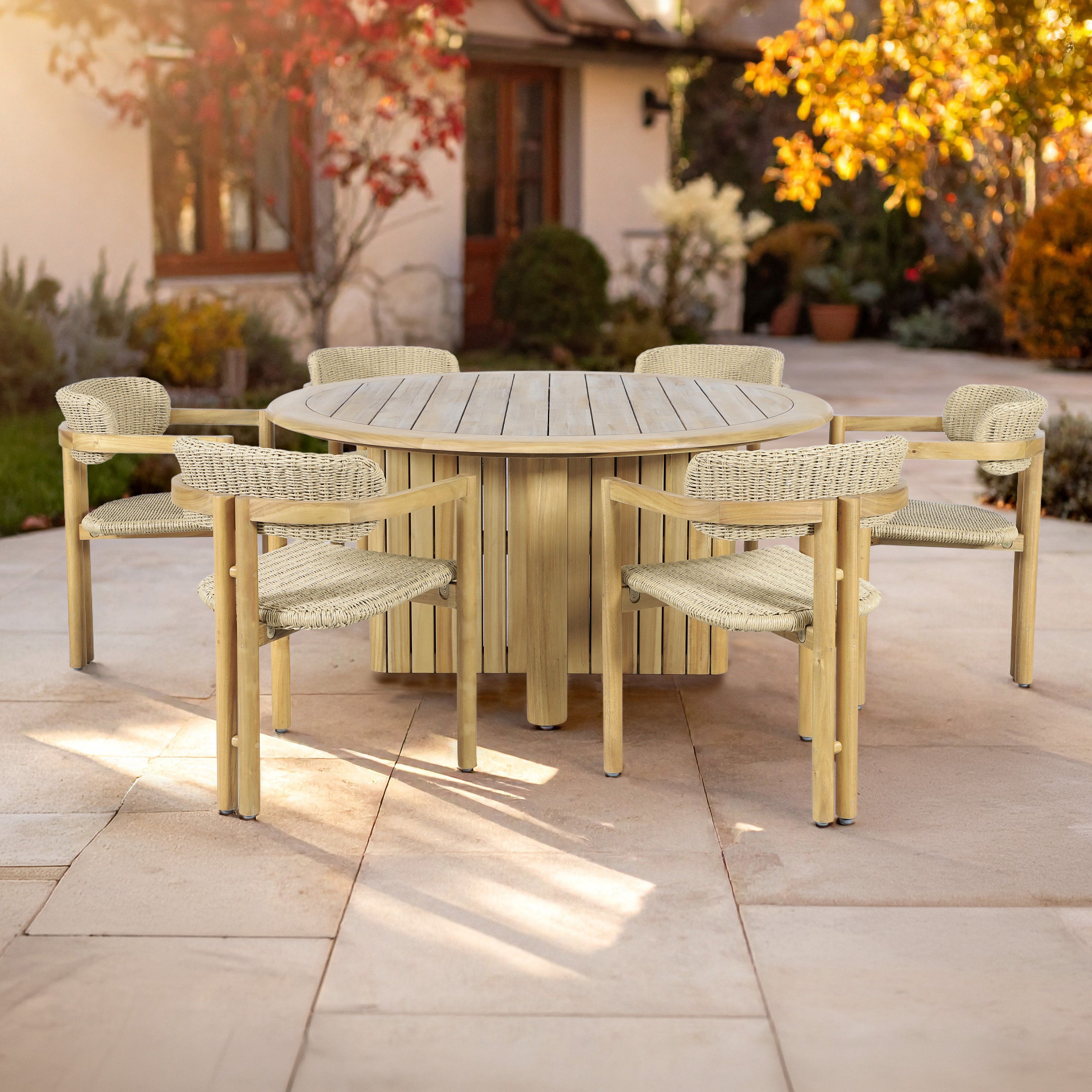 Sedona - 7 Piece Round Patio Dining Table With 6 Patio Chairs - Natural