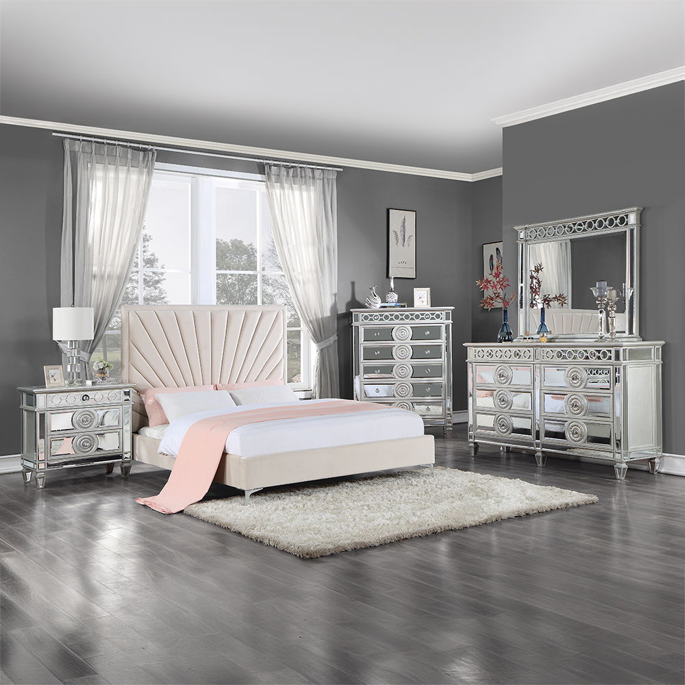 Faiz - Queen Bed - Beige Velvet, beige, view 6