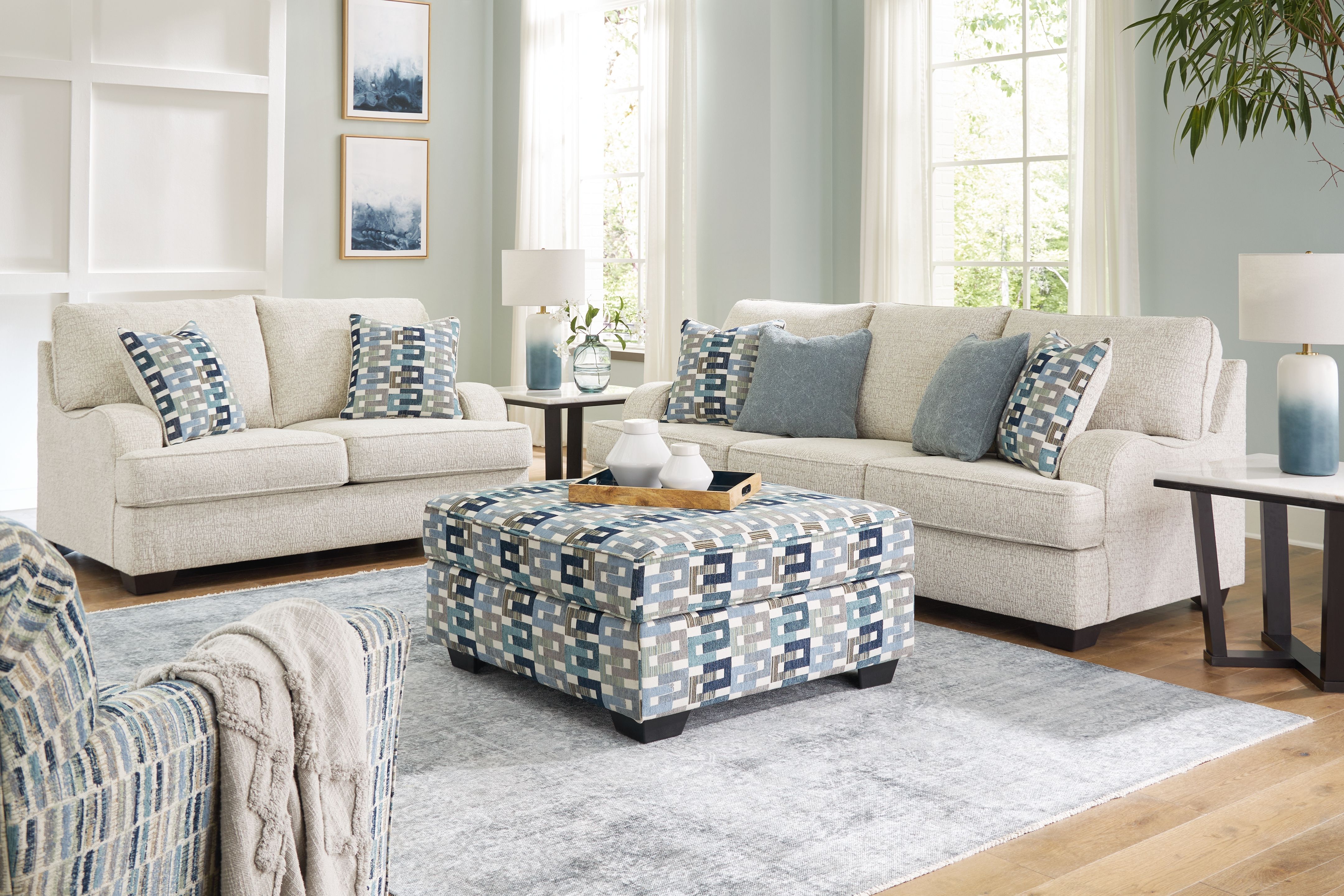 Ashley Valerano - Parchment - 4 Pc. - Sofa, Loveseat, Accent Chair, Ottoman With Storage